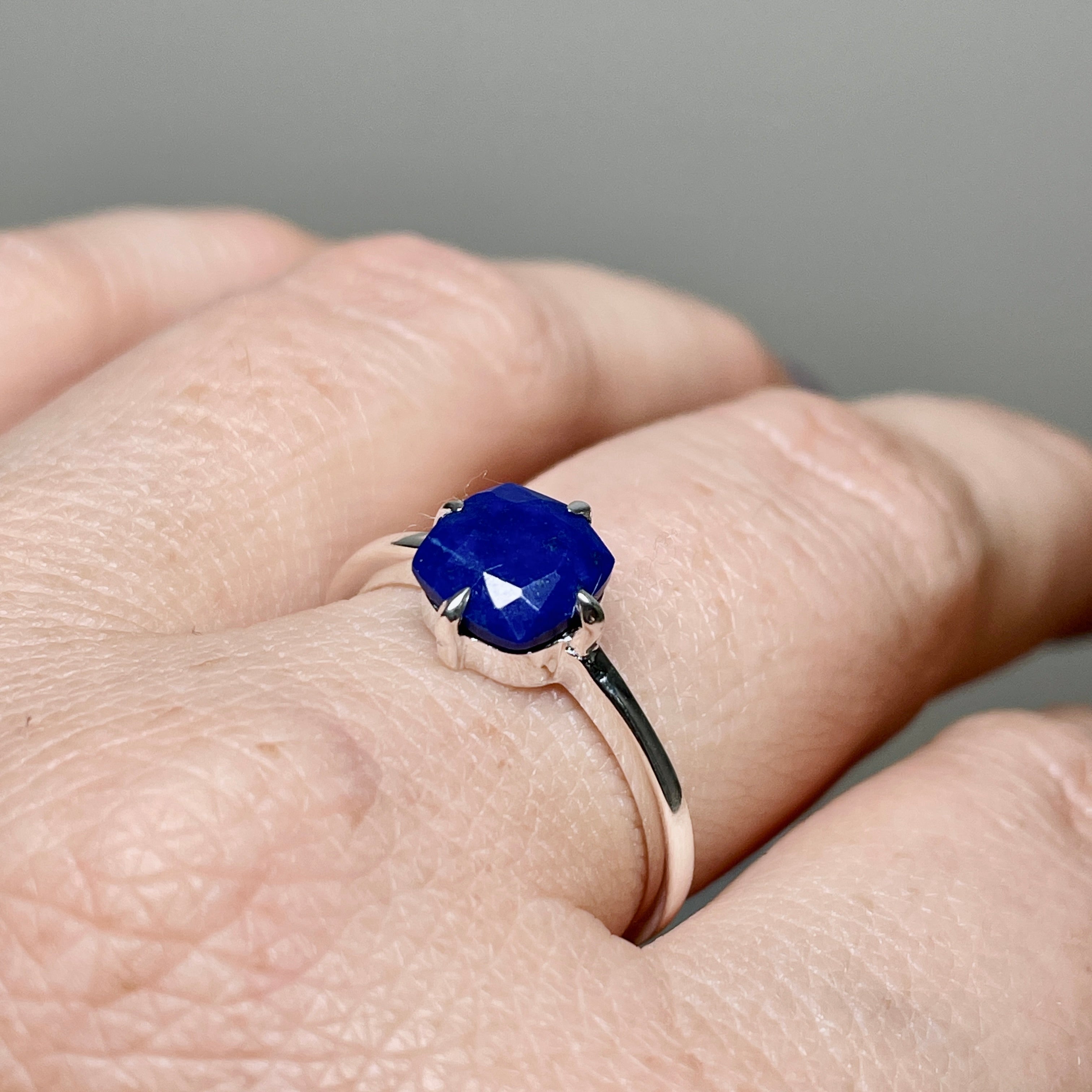 Lapis Lazuli Faceted Square Solitaire Ring R4806 - Elegant Blue Stone Jewelry for Women, Perfect for Weddings, Parties & Special Occasions