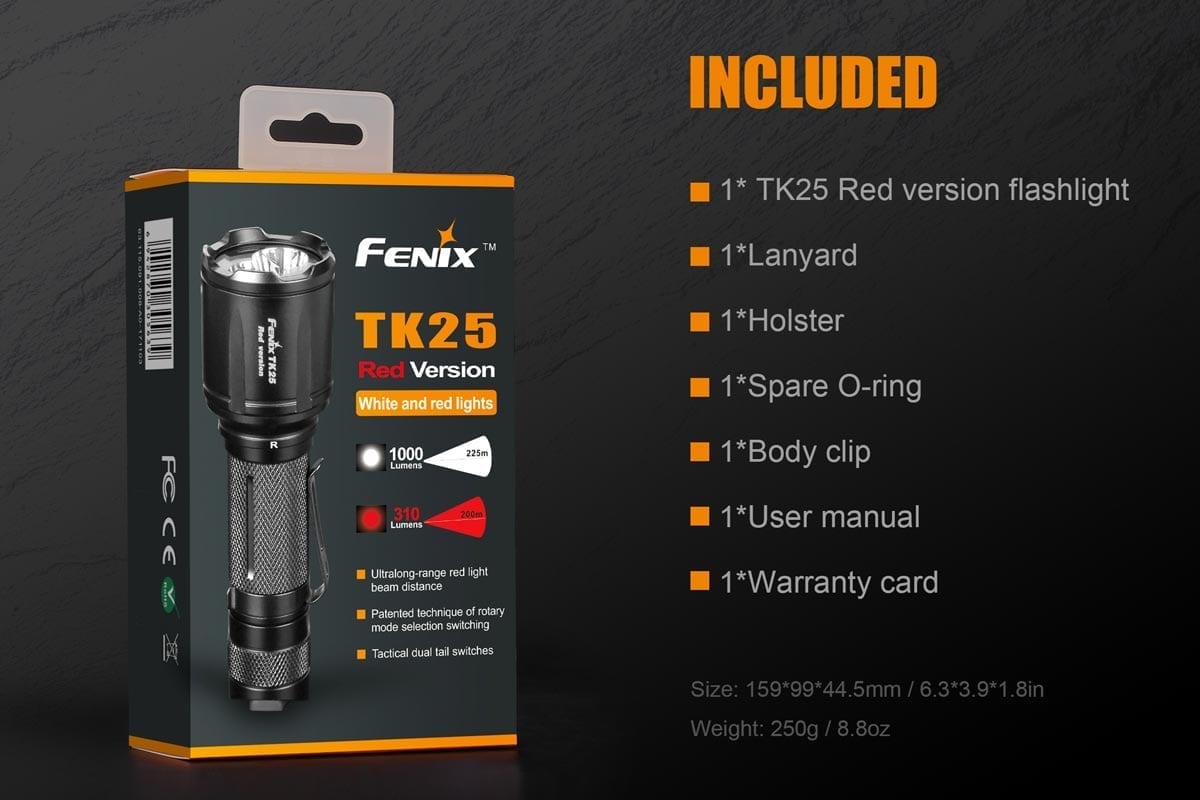 Fenix TK25 Red LED Flashlight - High Lumen Tactical Light for Hunting, Camping & Emergency Use (Discontinued Model)