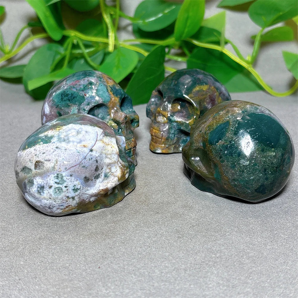 Natural Ocean Jasper Skull Crystal - Healing Quartz Stone for Reiki, Meditation & Spiritual Energy - Handcrafted Home Decor & Unique Gift for Crystal Lovers (Perfect for Yoga Spaces, Altars & Healing Rooms)