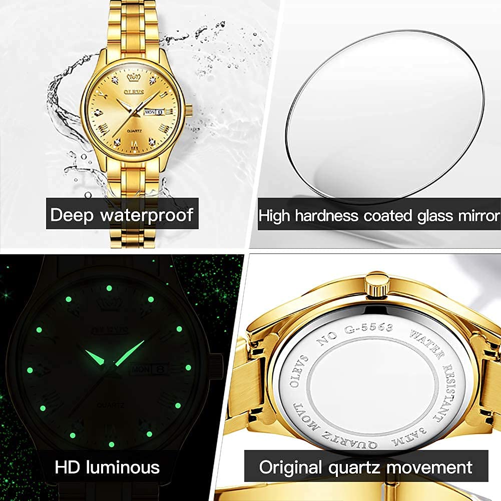 OLEVS Women's Vintage Stainless Steel Watch - Gold/Silver Two-Tone, Waterproof for Daily Wear