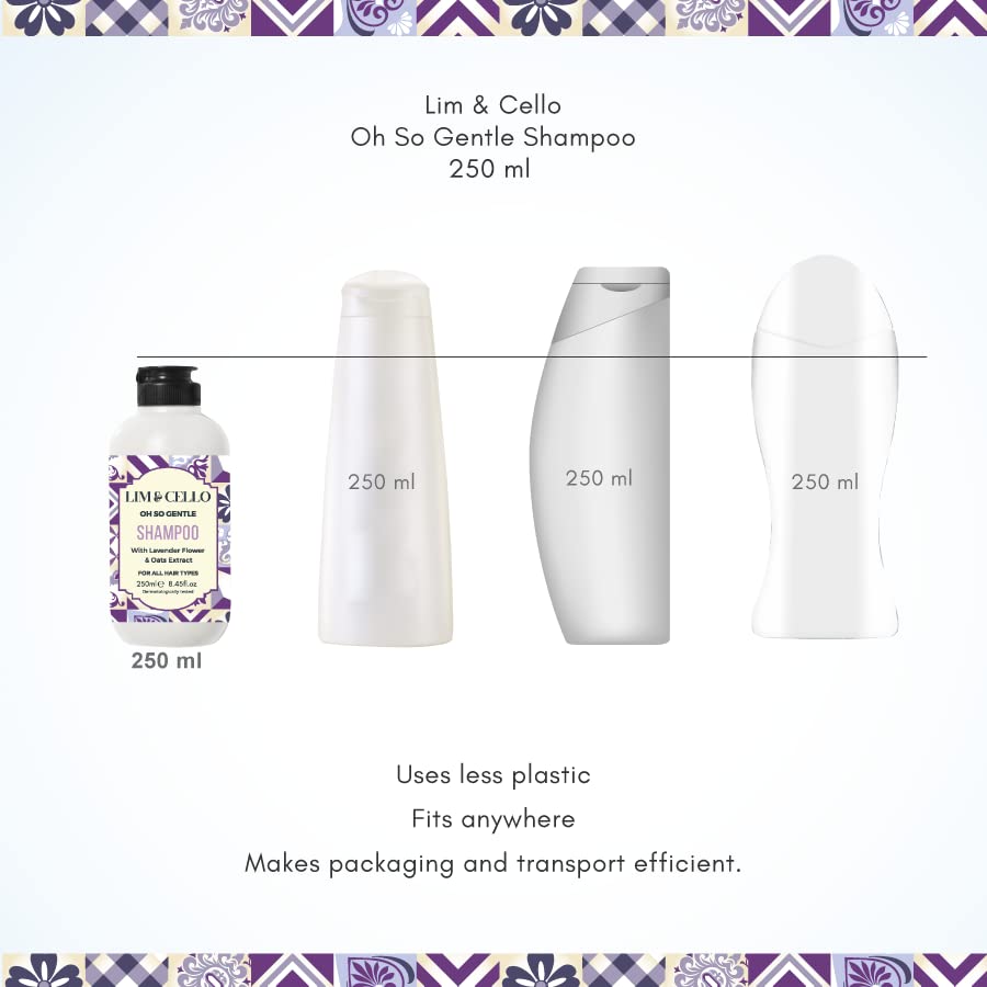 Lim & Cello Oh So Gentle Lavender & Oat Extract Shampoo | Natural Protein-Rich Formula for Clean, Shiny & Strong Hair | Soothes & Moisturizes Scalp | 250ml | Perfect for Dry, Damaged Hair & Sensitive Scalp Care