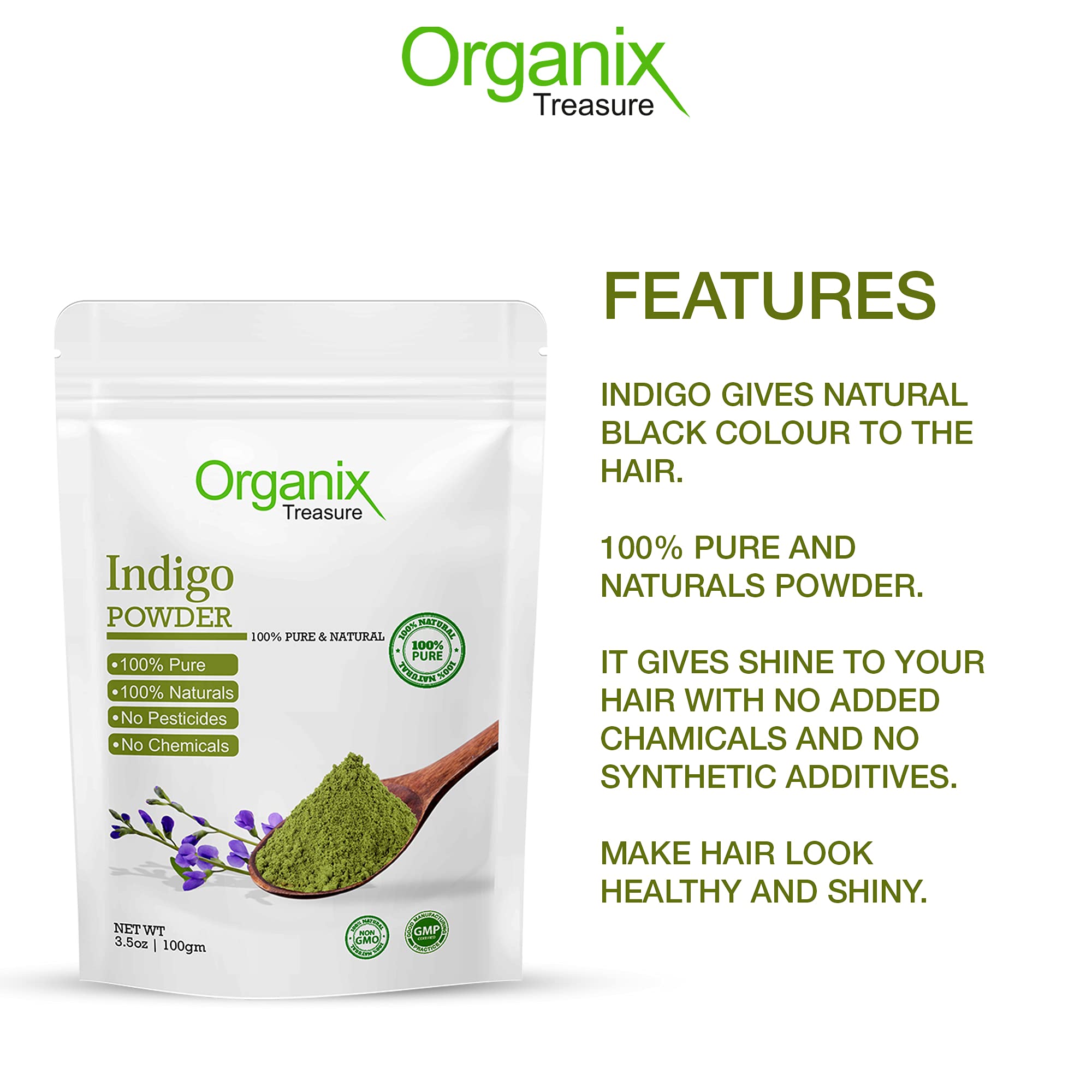 Organic Indian Indigo Powder for Hair Growth & Care - 100% Natural, Chemical-Free (100g) | Promotes Healthy Hair, Covers Grays & Enhances Shine - Perfect for DIY Hair Masks & Natural Hair Dye