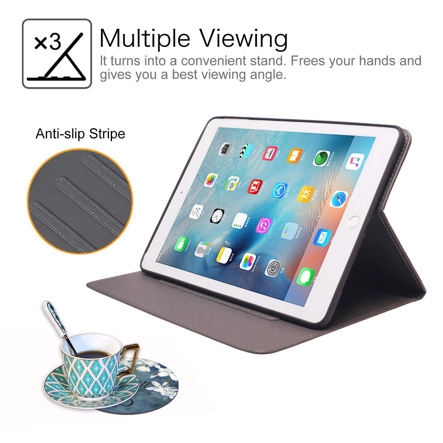 Premium PU Leather iPad Case for iPad 9.7 (2018/2017), iPad Air & Air 2 - 6th/5th Gen Folio Cover with Auto Wake/Sleep & Bible Verse Design (Psalm 46:10) - Perfect for Work, Study & Travel Protection