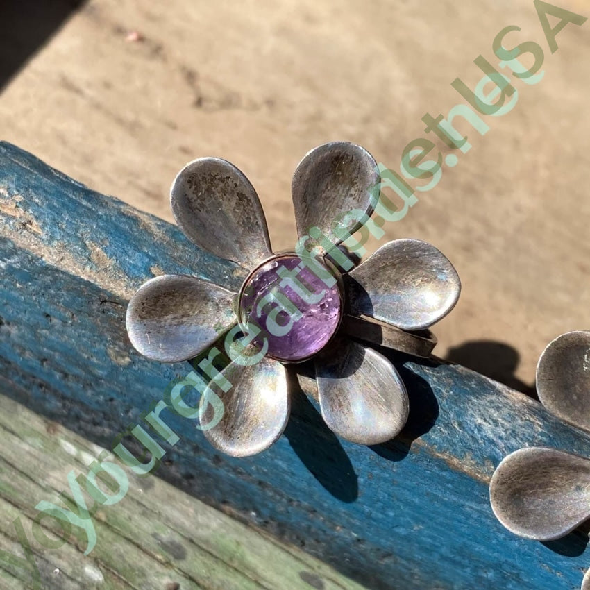 Vintage 1930s Mexican Floral Earrings with Genuine Amethyst Gemstones in 925 Sterling Silver - Perfect for Boho Chic, Retro Fashion & Special Occasions
