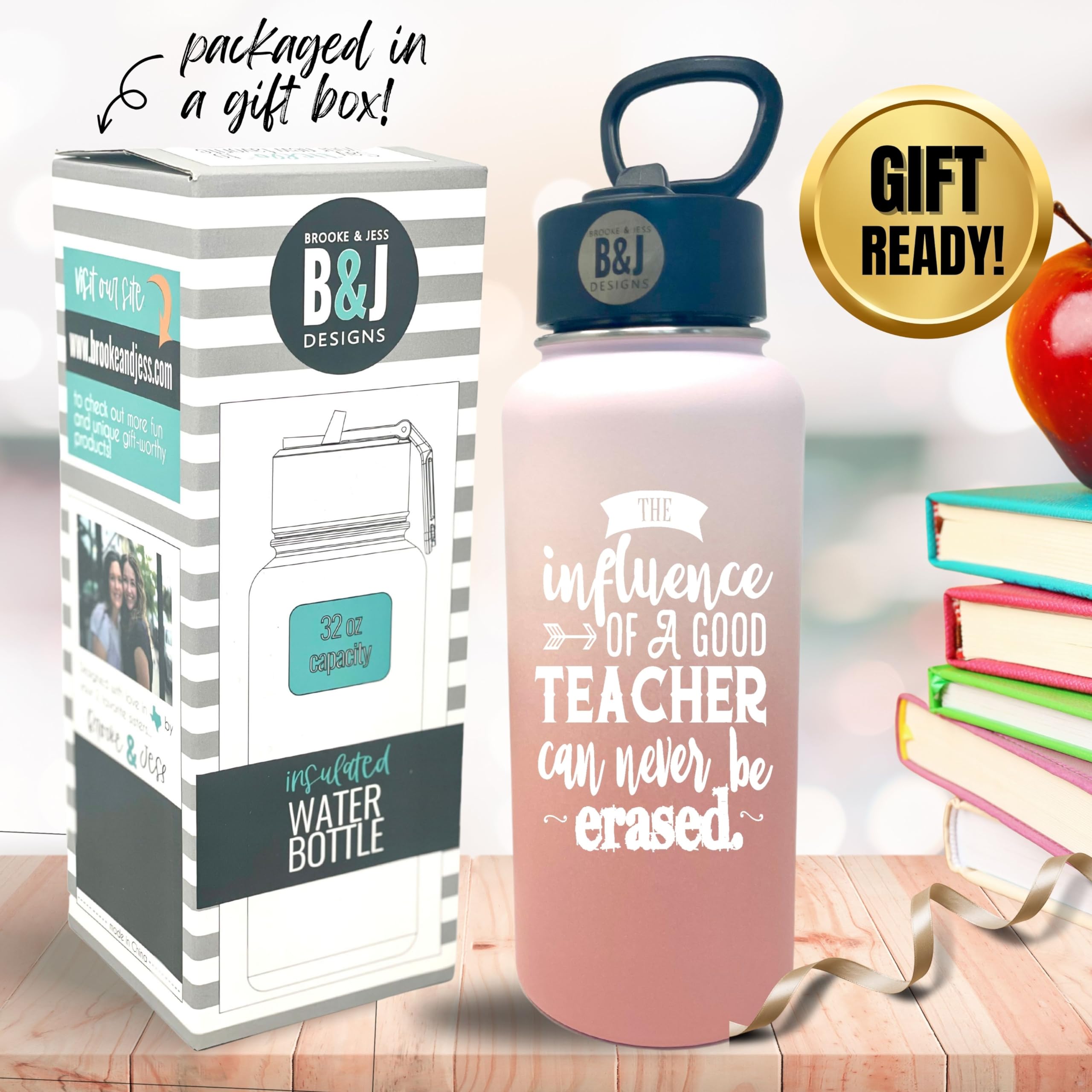 Insulated Teacher Water Bottle Tumbler - Best Teacher Appreciation Gift for Women, Birthday Present for New Teachers - Perfect for Classroom, School & Everyday Use
