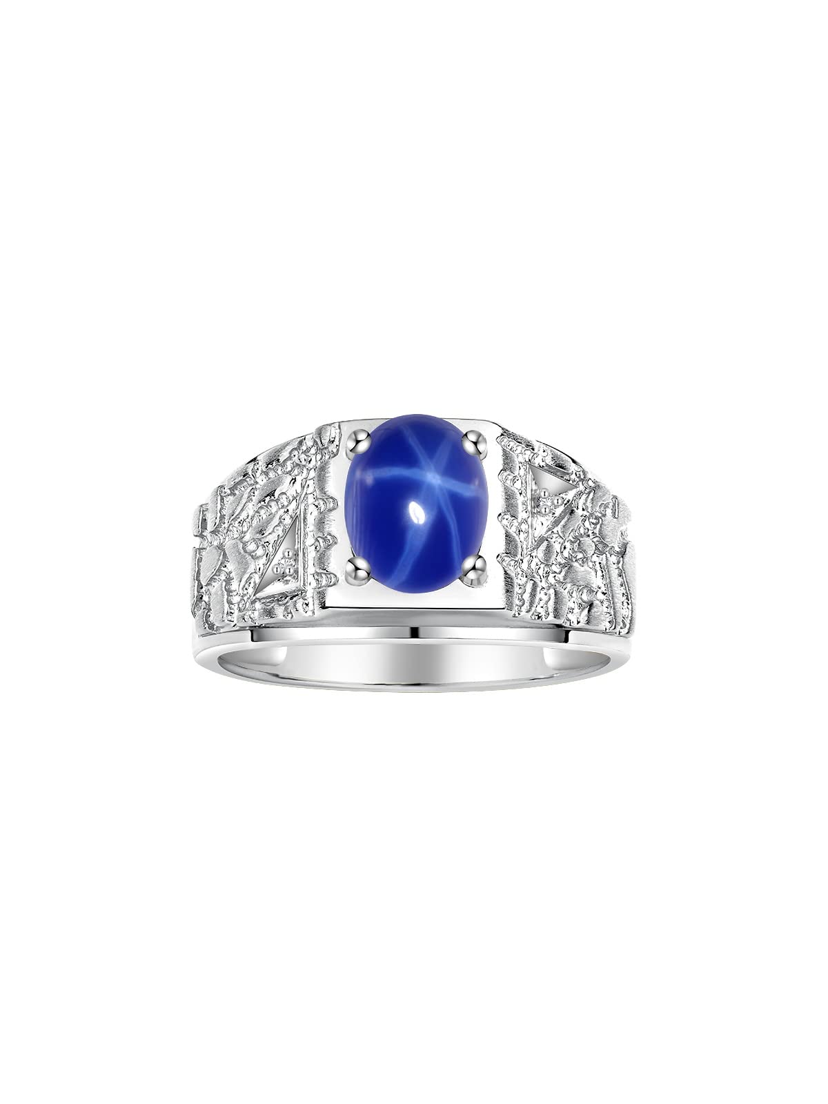 Rylos Men's Sterling Silver Designer Nugget Ring with Oval 9X7MM Gemstone & Sparkling Diamonds - Birthstone Jewelry for Men, Size 8-13 - Perfect for Weddings, Anniversaries & Gifts