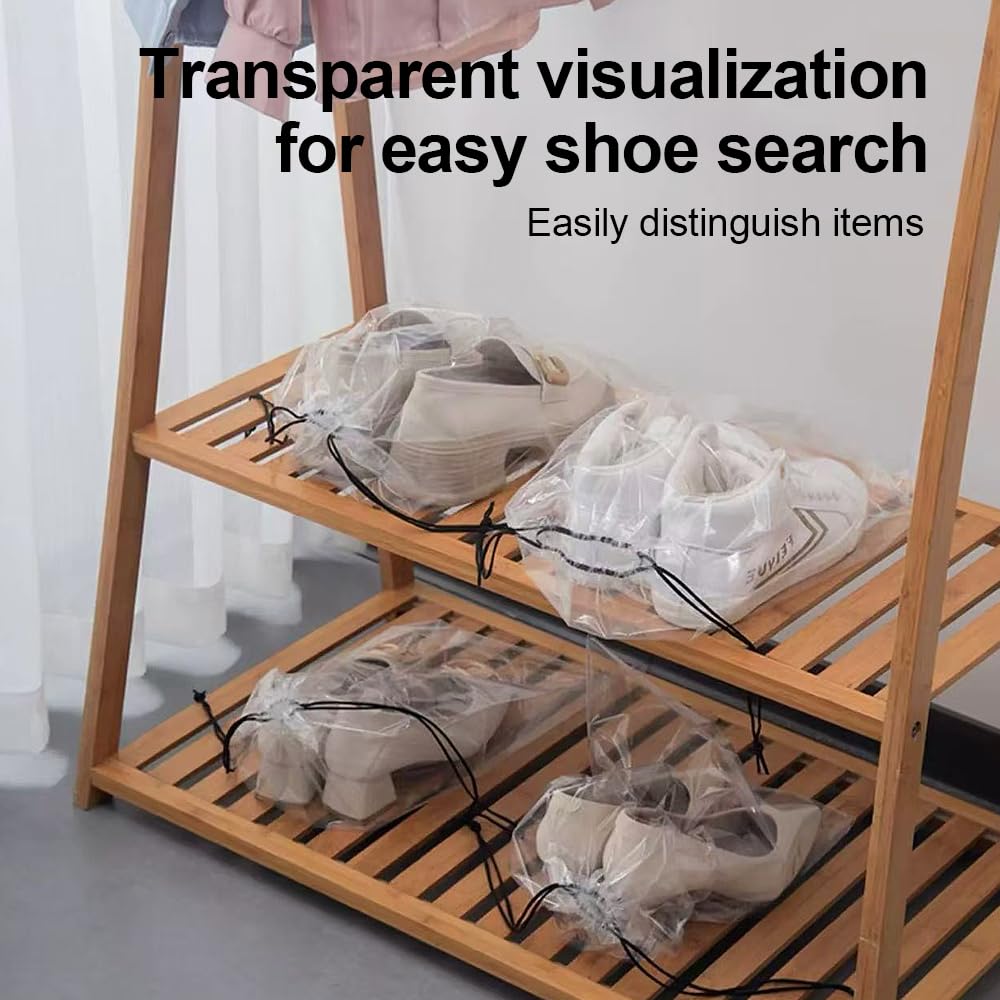100 Pcs Clear Plastic Drawstring Shoe Bags for Travel & Storage - 16