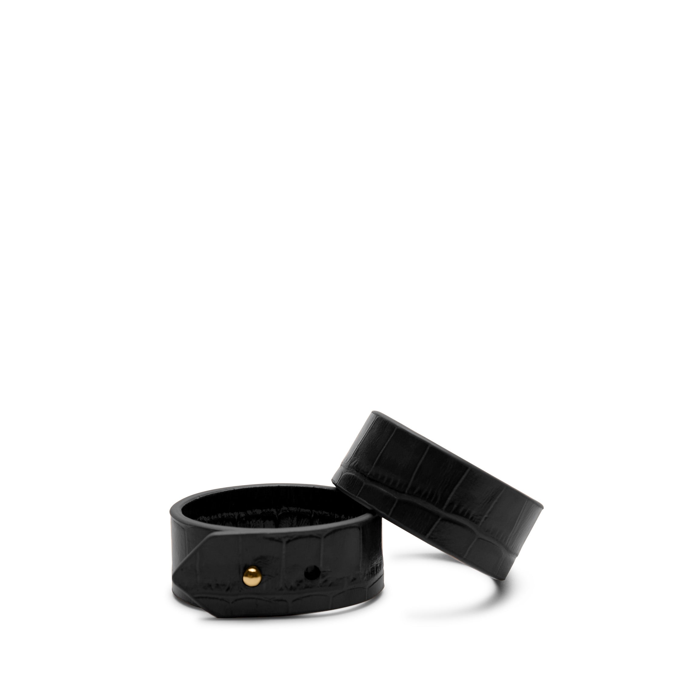 Elegant Modern Napkin Rings Set of 2 - Black Crocodile Texture Tableware Decor for Fine Dining & Wedding Decorations