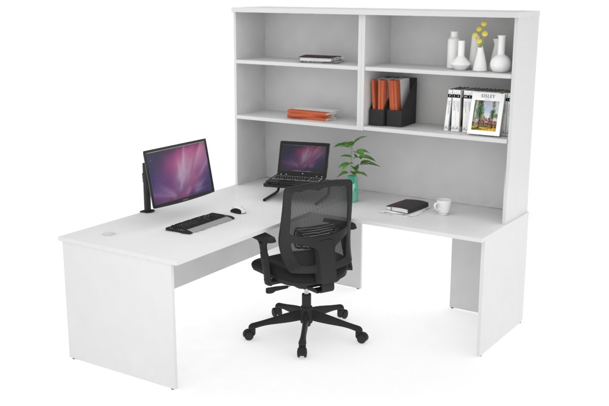 Modern Uniform Panel Return Office Desk with Open Hutch - 1600L x 1600W - Perfect for Home Office, Corporate Workspace & Executive Suites