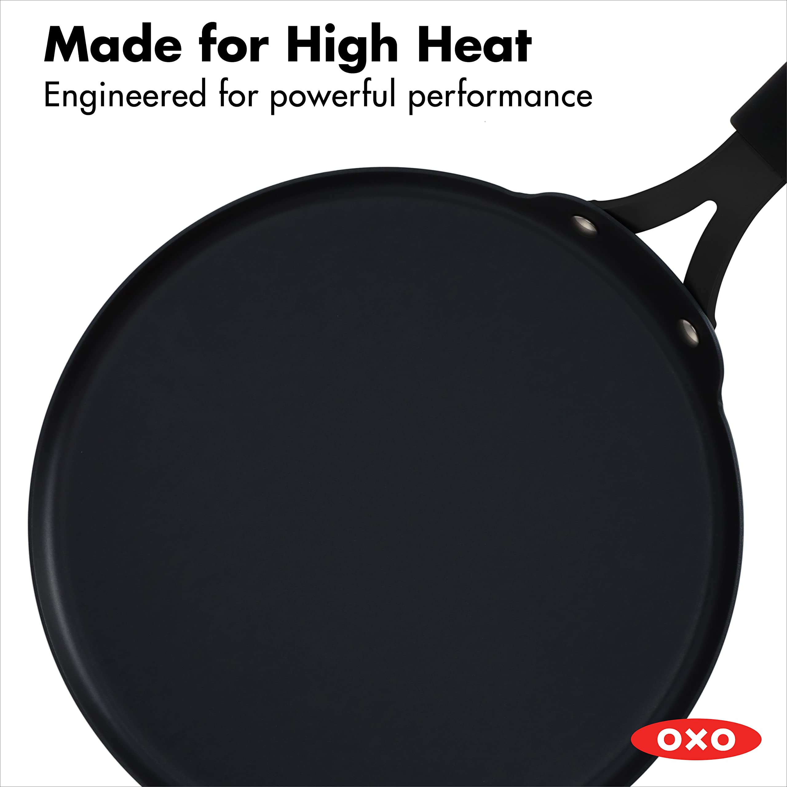 OXO Obsidian Pre-Seasoned 10-Inch Carbon Steel Crepe & Pancake Griddle Pan - Induction & Oven Safe with Removable Silicone Handle Holder - Perfect for Breakfast, Brunch & Camping Cooking - Black