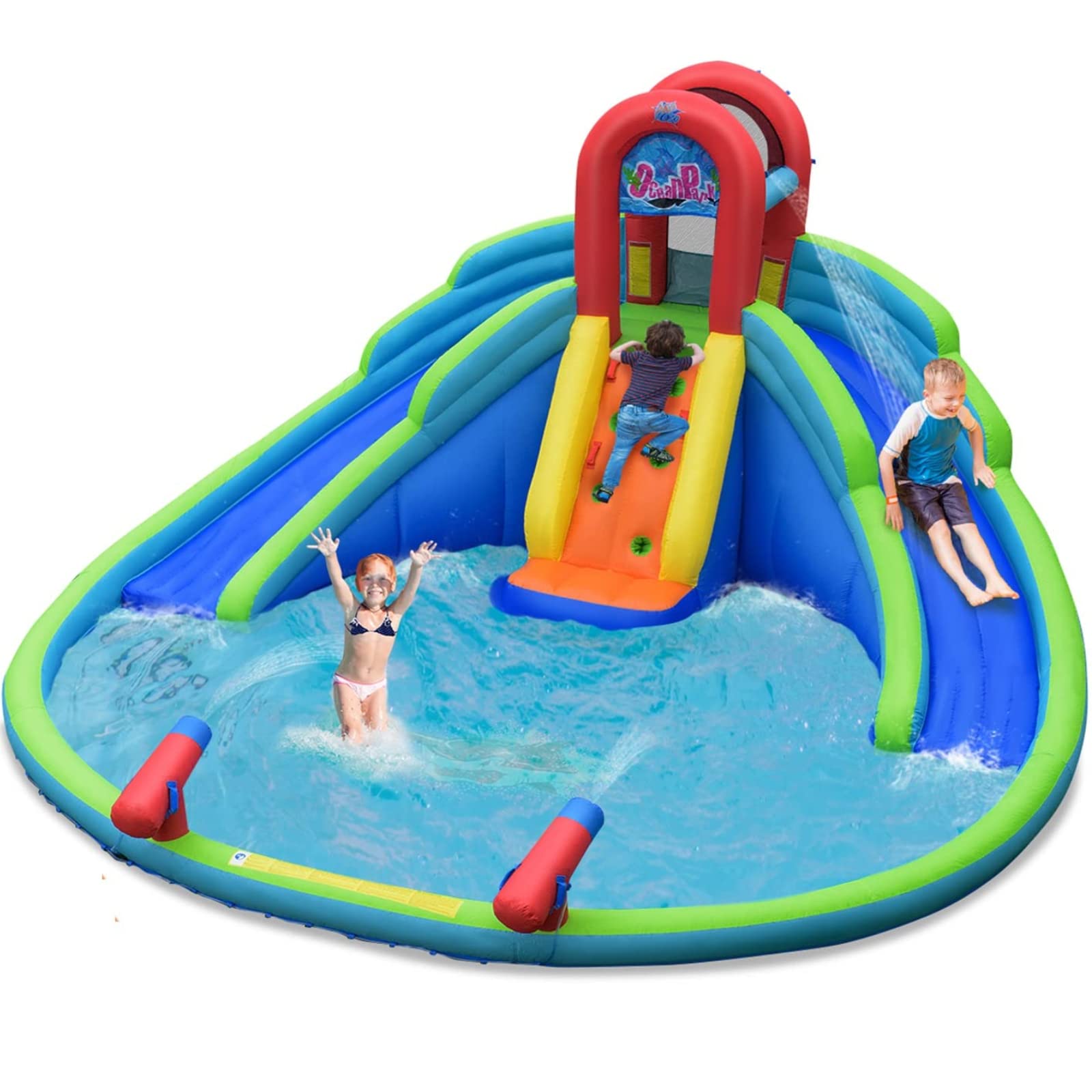 BOUNTECH Inflatable Water Slide for Kids & Adults - Mega Backyard Water Park with Double Long Slide & Large Splash Pool - Outdoor Summer Party Fun for Family Gatherings, Birthday Parties & Backyard Games - Heavy Duty Blow Up Water Slides Inflatables for Big Kids & Adults