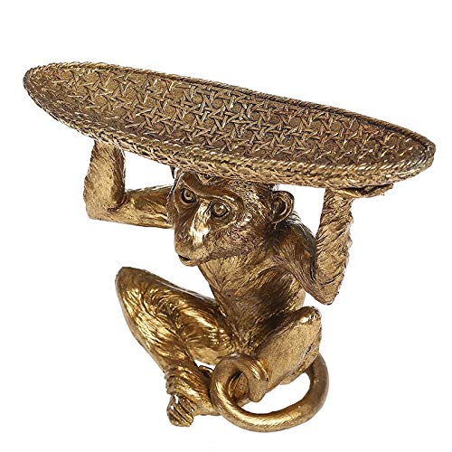 Stylish Resin Monkey Fruit Tray with Gold Finish - Decorative Bowl for Snacks, Jewelry & Keys - Perfect for Living Room, Kitchen & Party Decor