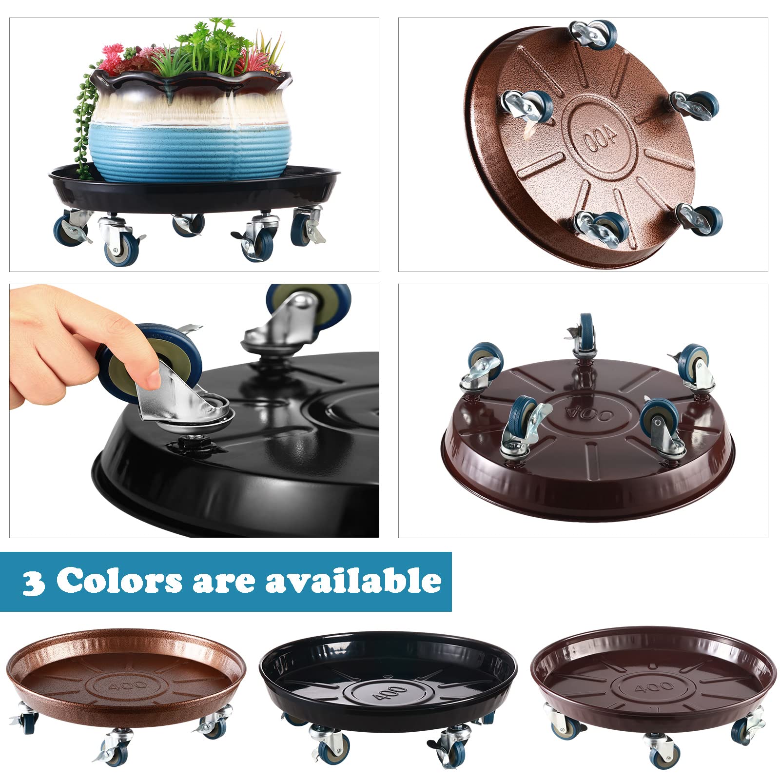 3 Packs Heavy Duty Metal Plant Caddy with Wheels - 13