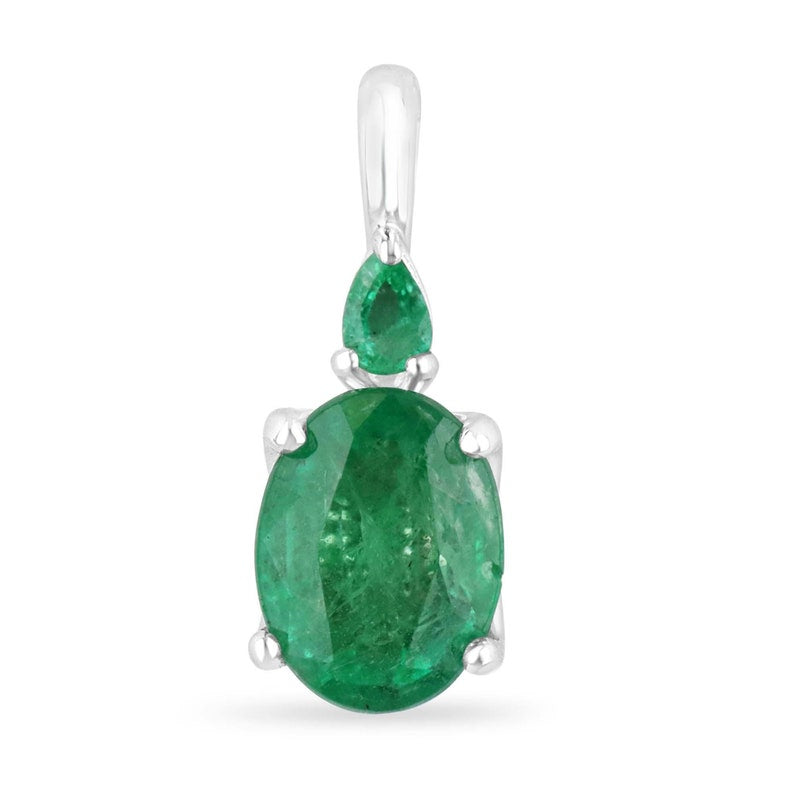 2.85tcw 14K Gold Oval & Pear Cut Natural Emerald Pendant Necklace - Medium Green Gemstone Jewelry for Women, Gift for Her, Perfect for Weddings & Special Occasions