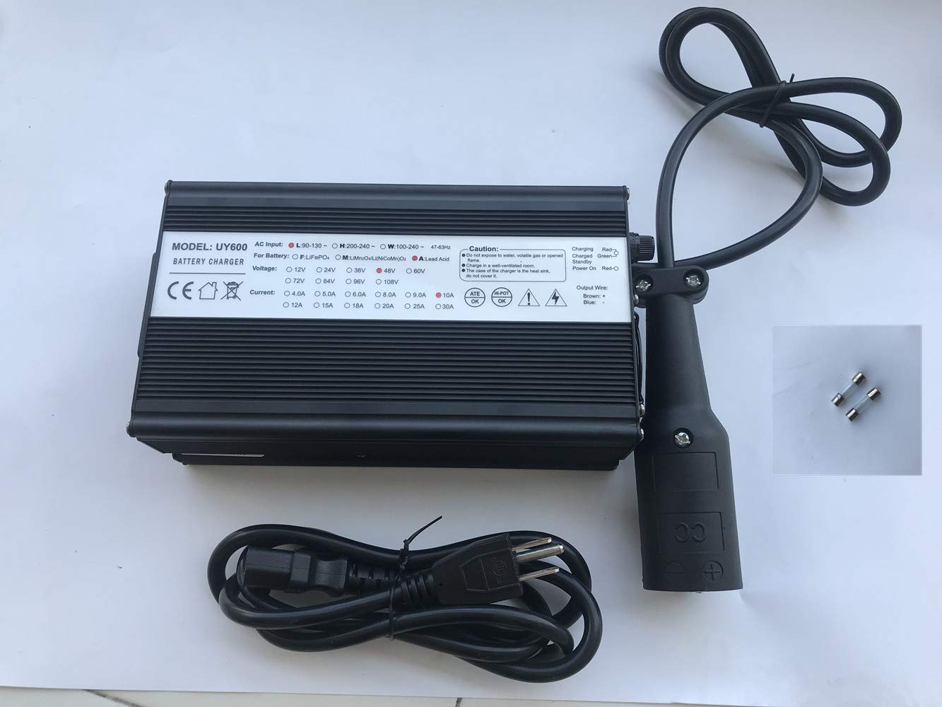48V 10A Golf Cart Battery Charger for Club Car with 3-Pin Round Connector | Fast Charging & Waterproof | Perfect for Golf Carts, Electric Vehicles & Outdoor Power Equipment