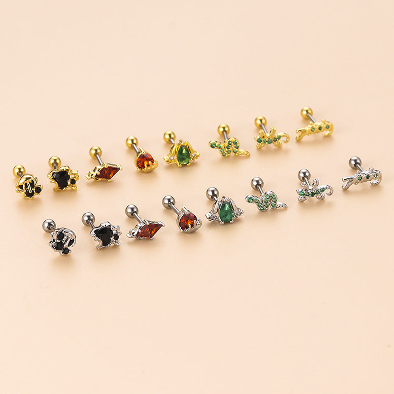 20G Cartilage Lizard Studs Snake Earrings Frog Piercings - Stainless Steel Body Jewelry for Tragus, Helix, Conch Piercings | Perfect for Punk, Gothic, Alternative Fashion Styles