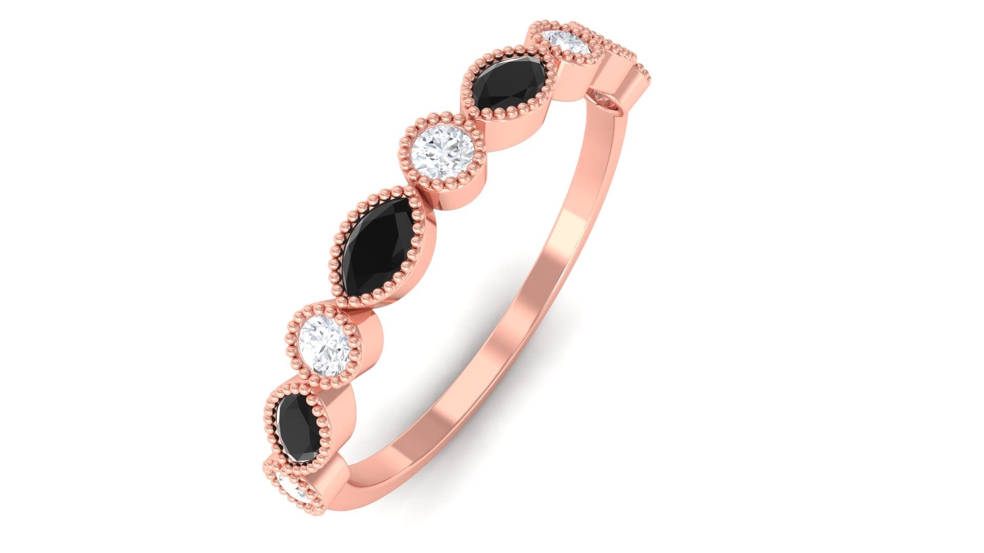 3/4 CT Lab-Created Black Diamond & Moissanite Marquise Half Eternity Ring - 14K Solid Gold Wedding Band, Anniversary Gift for Women - Perfect for Bridal Jewelry, Engagement Rings & Special Occasions