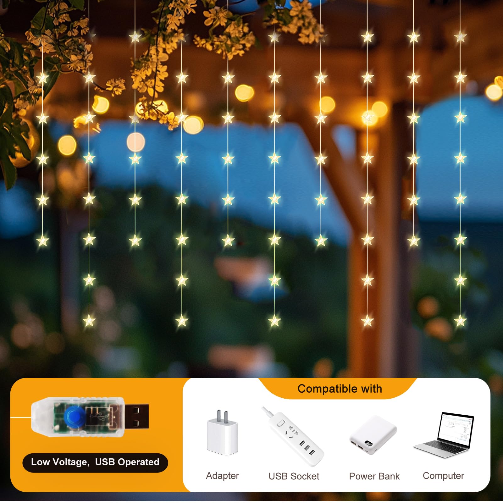 70 LED Star Curtain Lights Warm White - Remote Control Fairy Twinkle String Lights for Window, Bedroom, Wall & Ceiling Decor - Perfect for Christmas, Wedding, Party & Birthday Celebrations - Create Magical Ambiance for Indoor & Outdoor Events