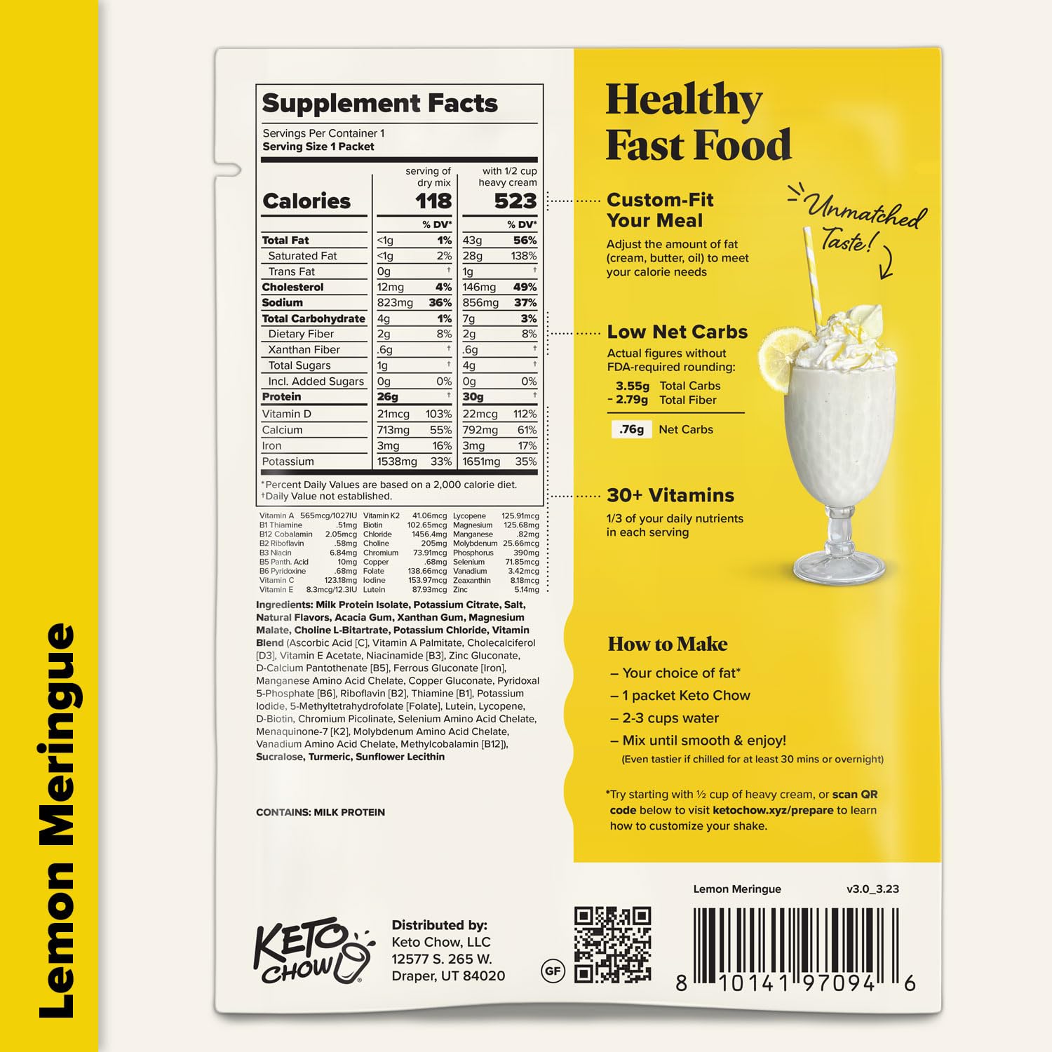 KETO CHOW LEMON MERINGUE - 21 Meal Keto Diet Powder for Weight Loss & Low Carb Lifestyle | Perfect for Breakfast, Lunch or Dinner Replacement