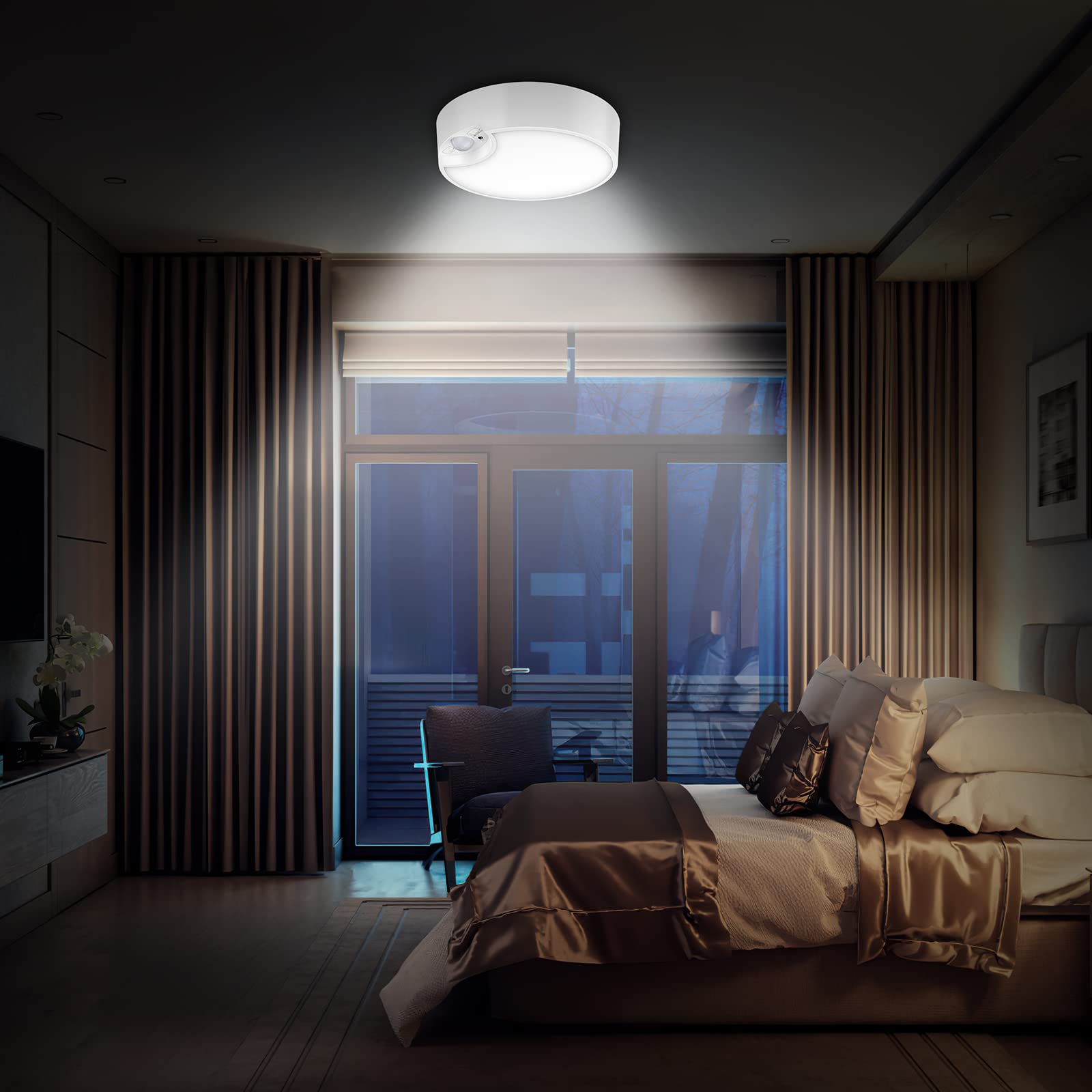 AMIR 7.48 Inch Motion Sensor Ceiling Light - Battery Operated LED Light (300LM) for Bedroom, Bathroom, Stairs, Hallway, Basement, Garage, Closet & Pantry - Energy Saving Automatic Light for Home & Storage Rooms