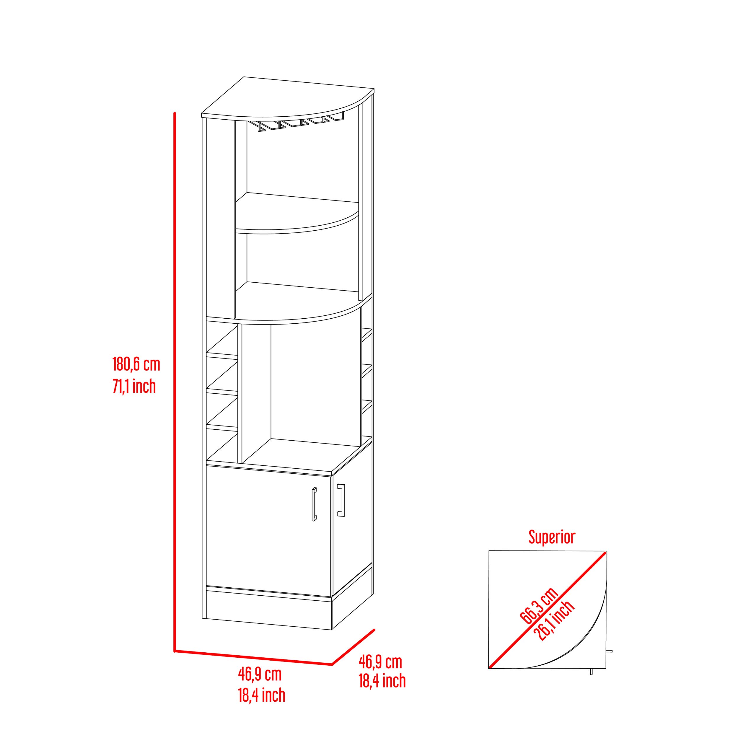 Seattle Corner Bar Cabinet - Black with 3 Open Shelves, Glass Rack, 8 Bottle Storage & Double Doors | Perfect for Home Bar, Kitchen or Dining Room Organization