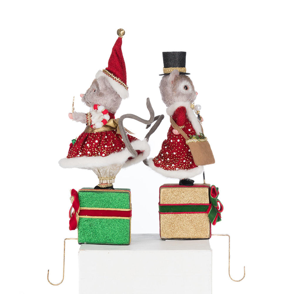 Christmas Ball Mouse Stocking Holders - Set of 2 Adorable Festive Hangers for Fireplace Mantel Decor by Katherine's Collection - Perfect for Holiday Home Decor & Christmas Stocking Display