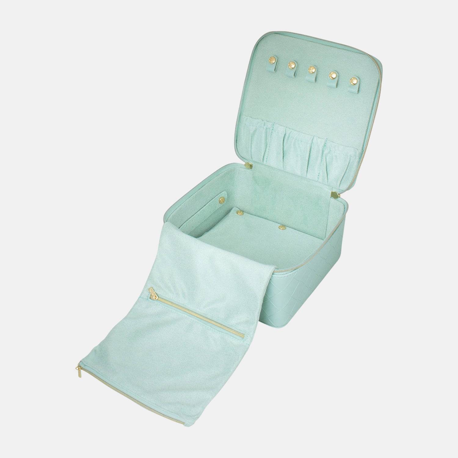 Large Jewelry Organizer Cube - Woven Teal Storage Box for Earrings, Rings & Necklaces | Perfect for Bedroom, Closet & Travel Accessory Organization