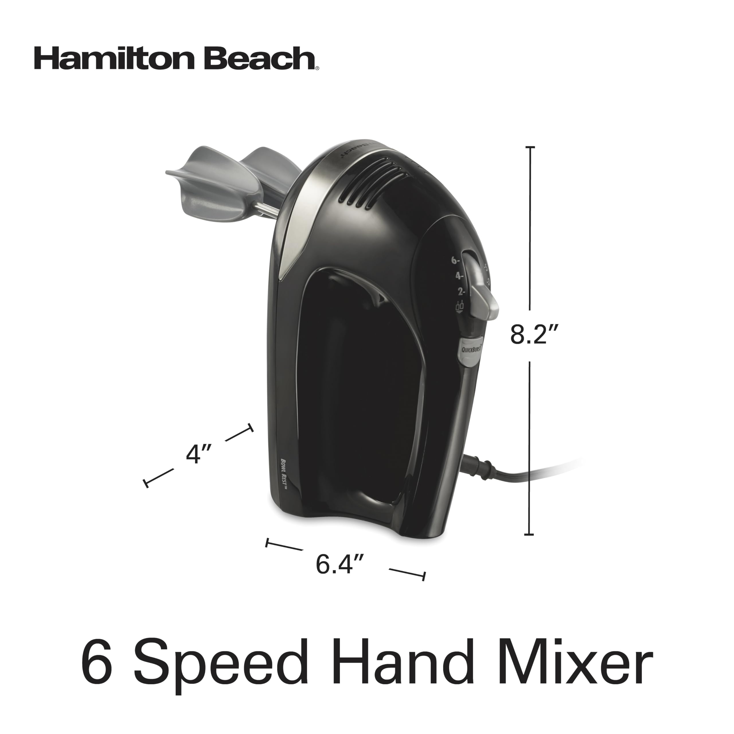 **Hamilton Beach 6-Speed Electric Hand Mixer - 275W Powerful Motor, Includes Whisk, Dough Hooks & Easy-Clean Beaters, Snap-On Storage Case, Black - Perfect for Baking Cakes, Cookies & Mixing Dough**