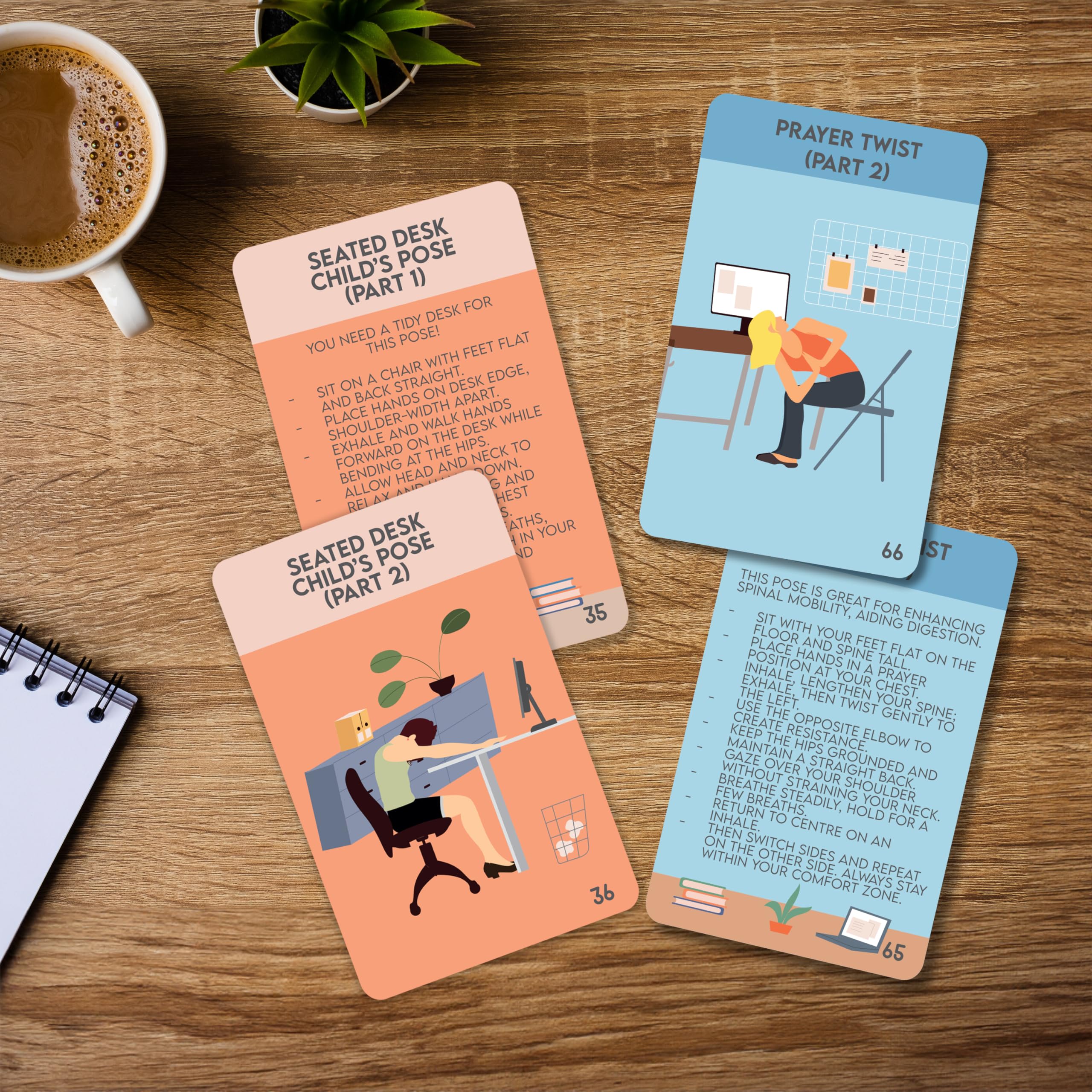 Desk Yoga Cards for Office Wellness | Chair Yoga Exercises & Stretches | Portable Wellness Card Pack for Stress Relief & Flexibility at Work