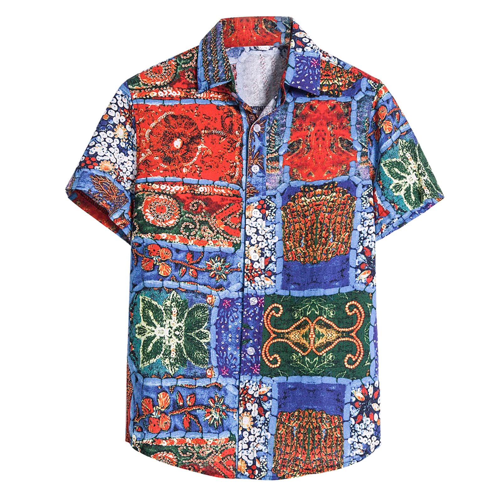XDDLITP Men's Casual Button Down Shirts - Summer Beach Print Loose Fit Shirt with Turndown Collar | Perfect for Vacation, Beach Outings & Casual Wear