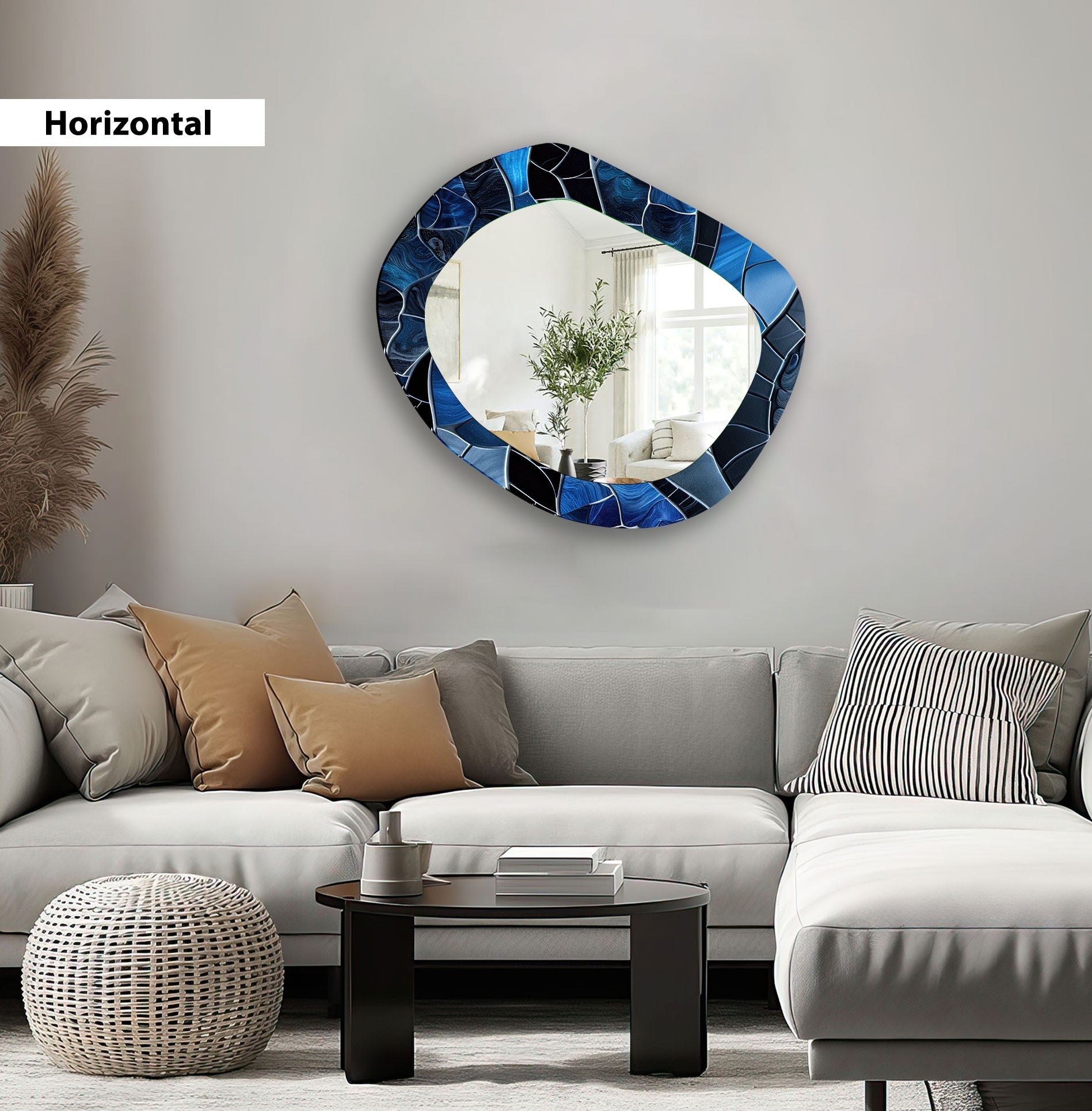Stylish Blue Wall Mirror for Living Room - Elegant Home Decor & Space Enhancer - Perfect for Modern Interiors, Bedrooms, and Entryways