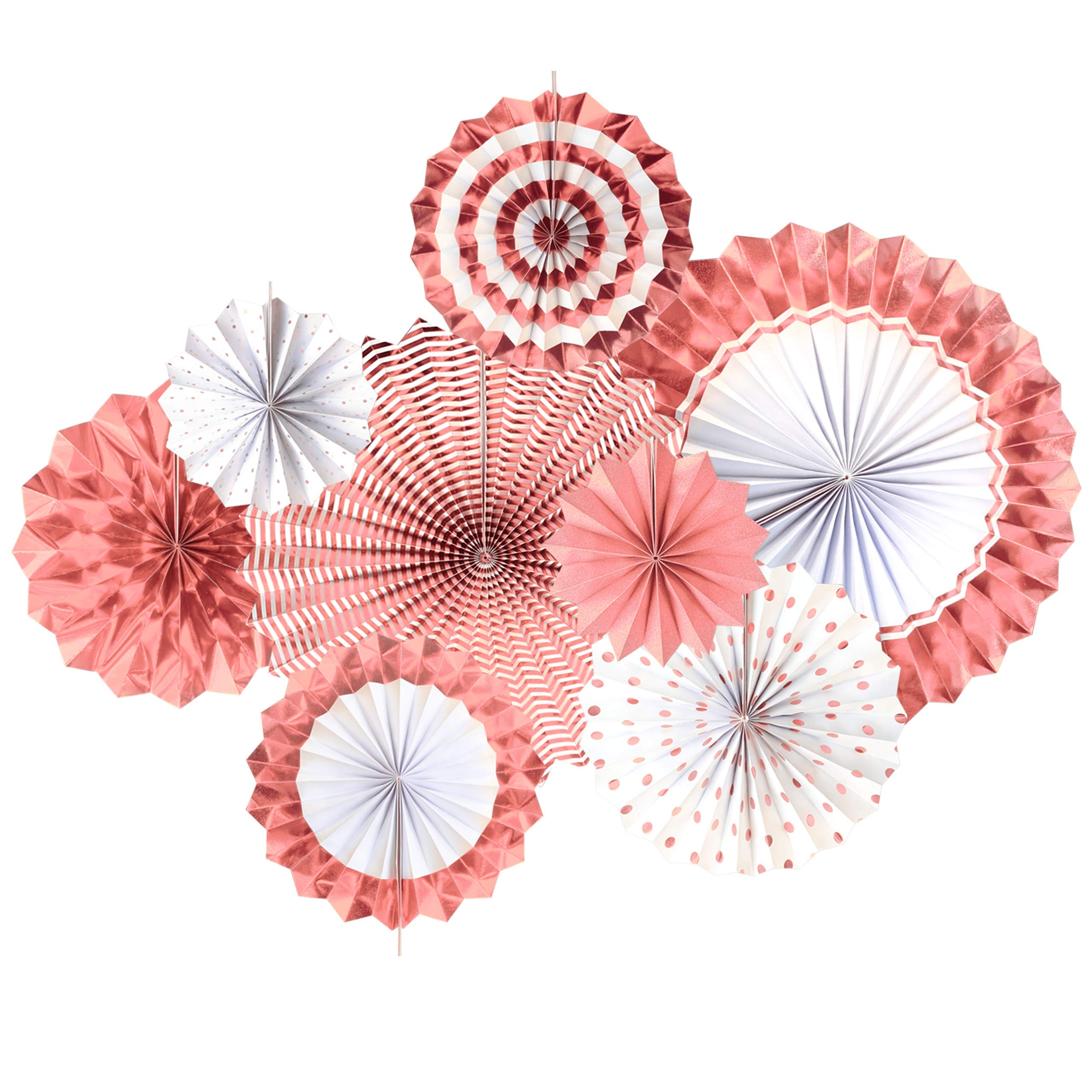 Adorox 8-Pack Metallic Hanging Paper Fans - Rose Gold Party Decorations for Weddings, Birthdays & Holidays (8