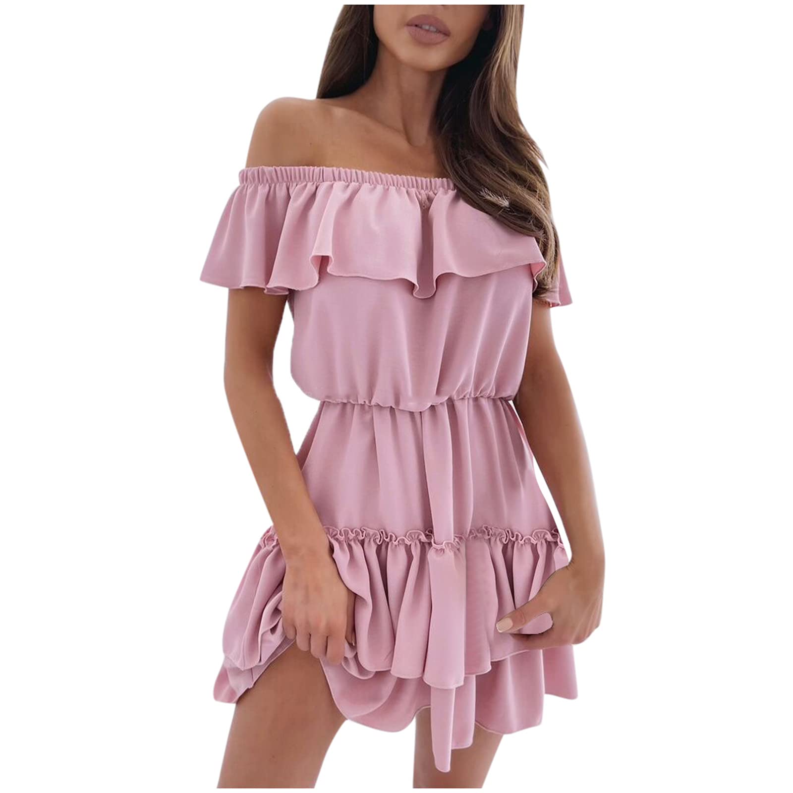 Sexy A-Line Summer Casual Shoulder Ruffle Mini Dress for Women - Perfect for Beach Outings, Vacations, and Summer Parties