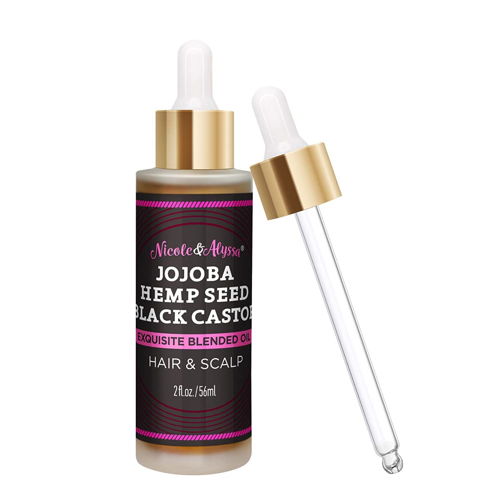Nicole & Alyssa Hair Growth Oil - 2oz Natural Scalp Treatment with Jojoba, Hemp Seed & Black Castor Oils - 100% Pure Essential Oil for Thicker, Healthier Hair - Perfect for Daily Hair Care & Scalp Massage