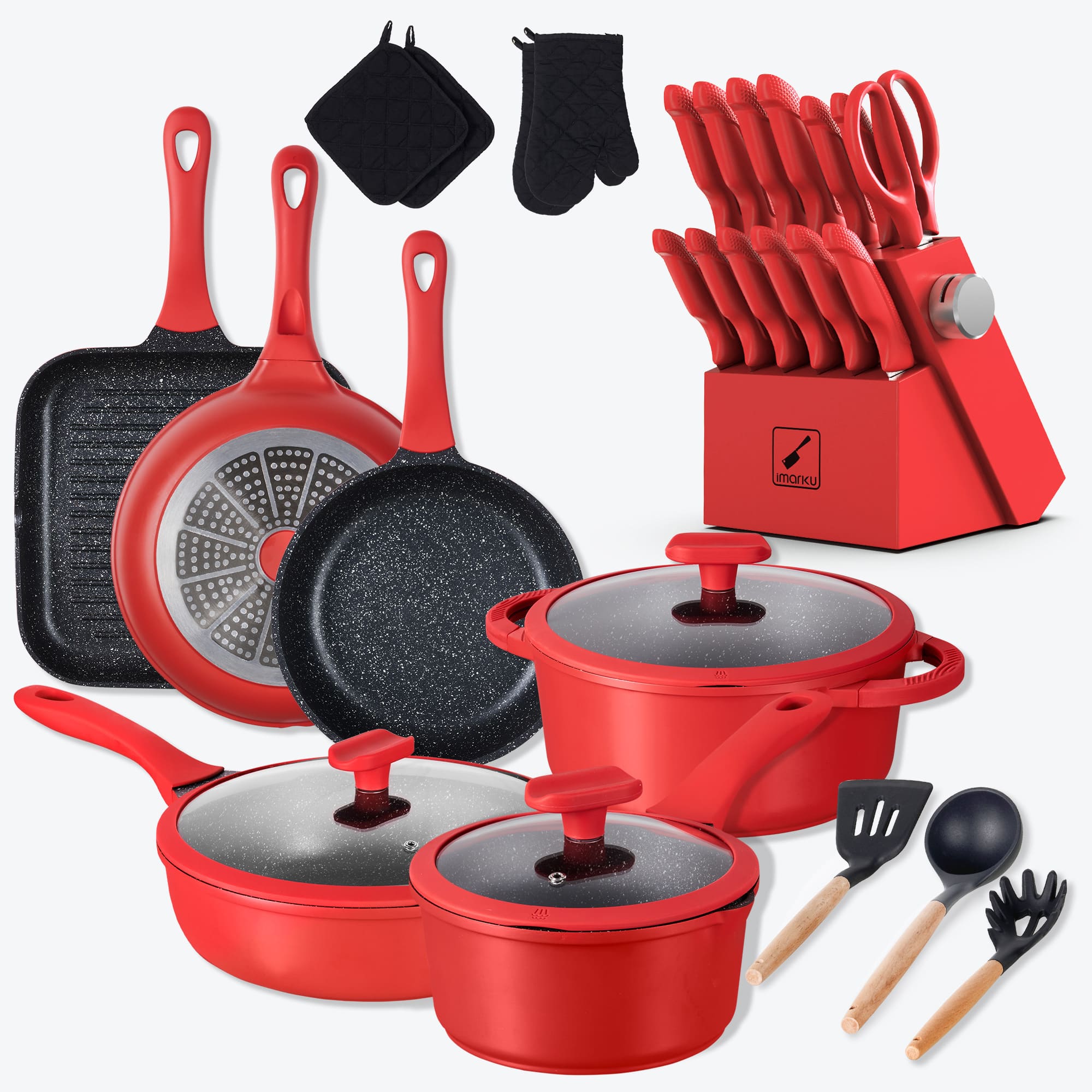 Premium Stainless Steel Kitchen Knife Set with Nonstick Cookware Bundle - Professional Chef Knives & Pots and Pans Set for Cooking, Baking, and Meal Prep