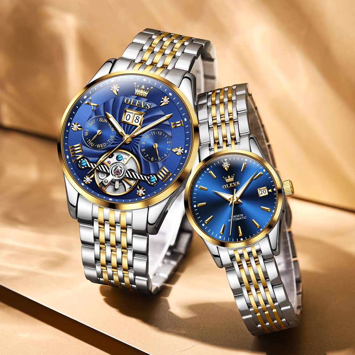 OLEVS Automatic Mechanical Self-Winding Couple Watches Set - His and Hers Matching Dress Watches for Anniversary, Wedding & Romantic Gifts | Perfect for Date Nights, Special Occasions & Luxury Fashion Accessories