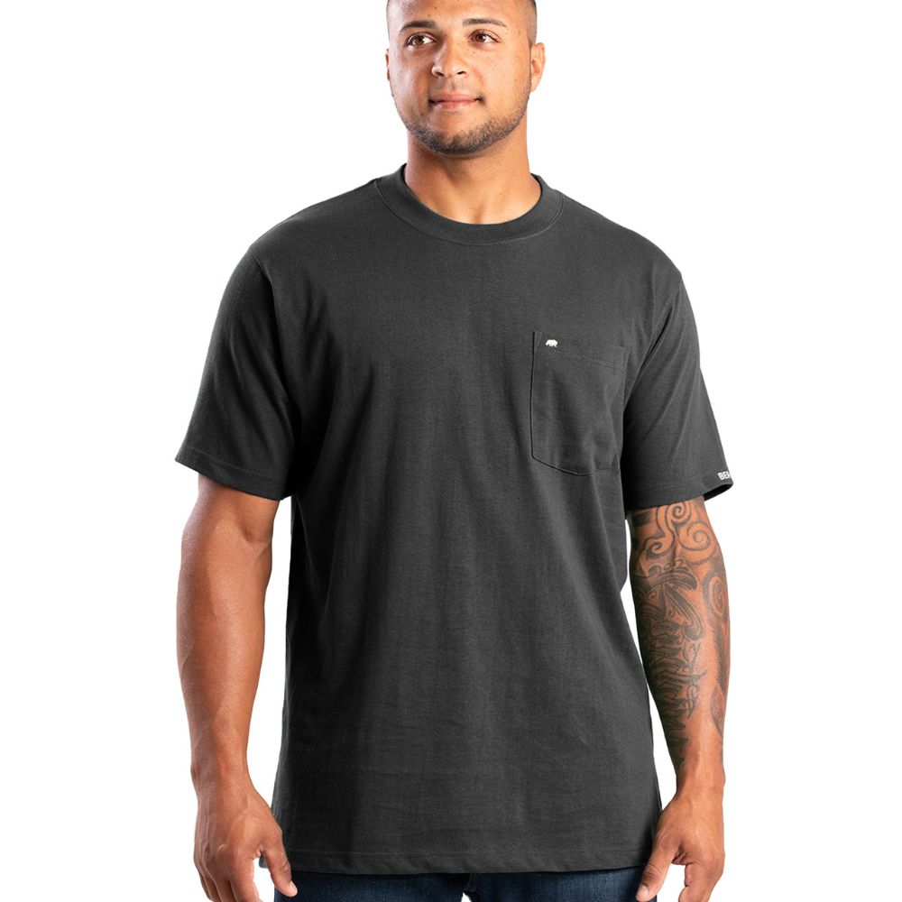 Berne Men's Heavyweight Short Sleeve Work Shirt with Pocket - Durable Cotton Workwear for Construction & Outdoor Jobs (Black, BSM71) - Perfect for Construction, Landscaping & Tough Outdoor Work