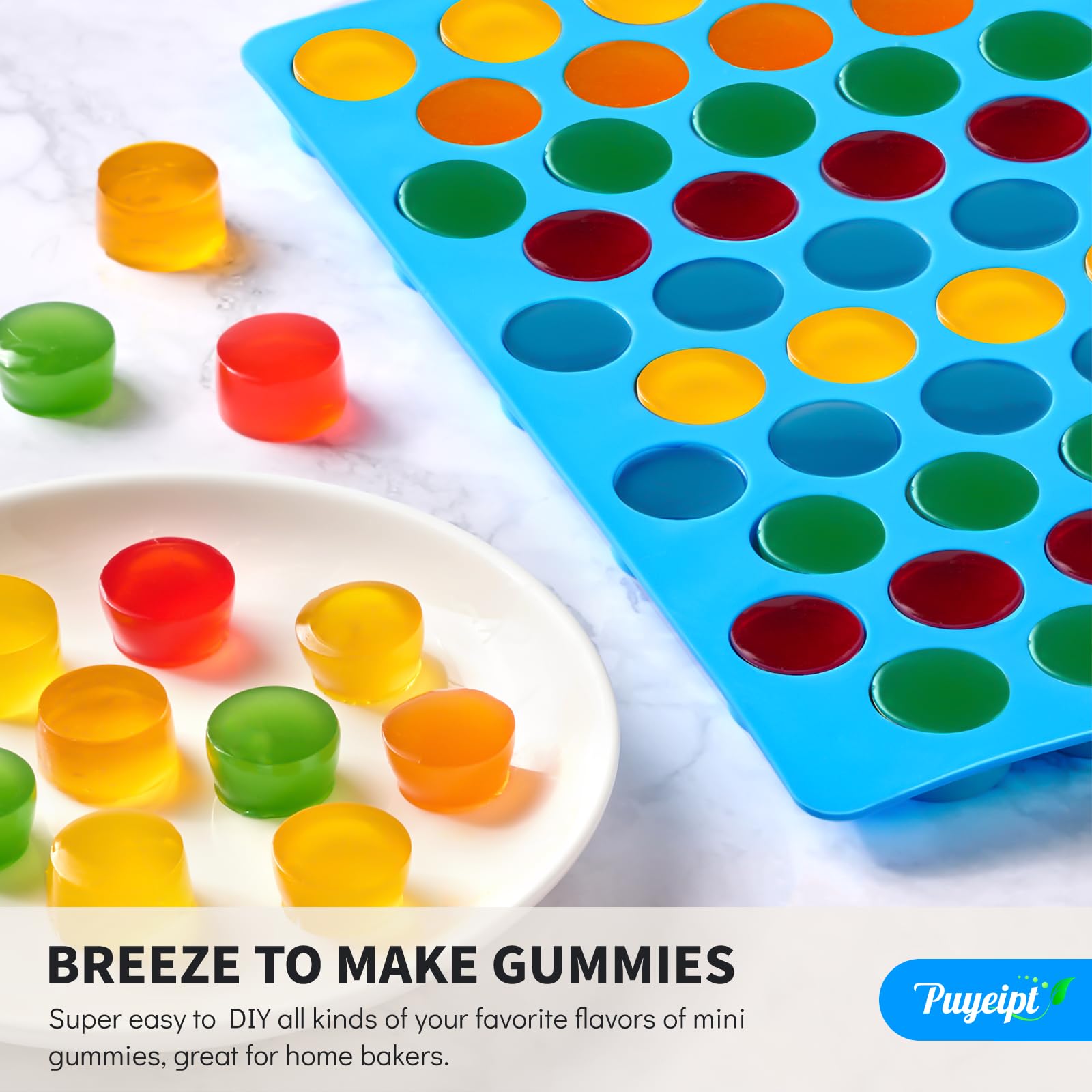 4 PCS Silicone Gummy Candy Molds - 55 Cavities Non-Stick Round Molds for Hard Candies, Chocolates, Caramels, Jello & Fruit Snacks - Perfect for DIY Candy Making, Baking, Party Favors & Holiday Treats