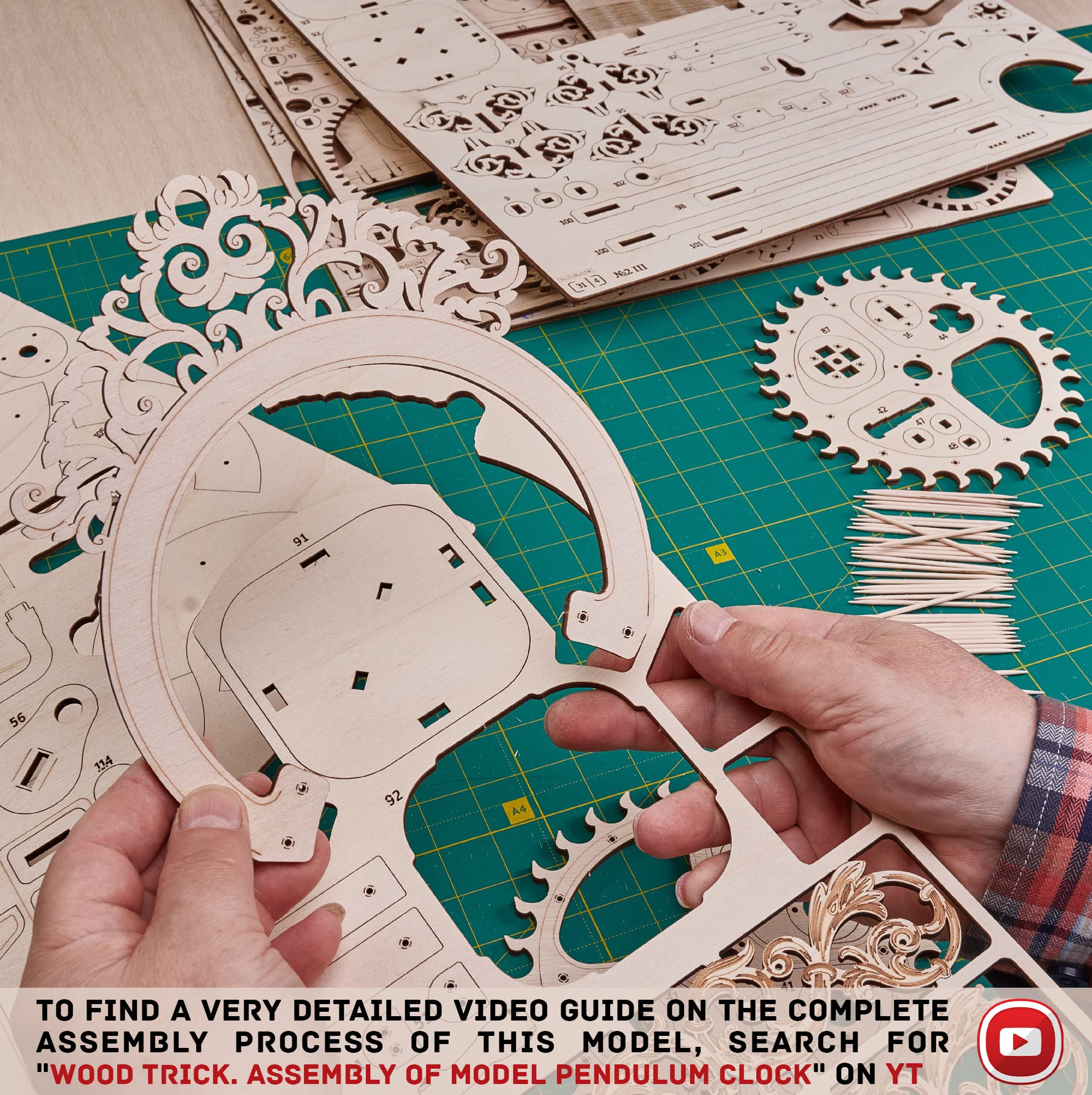 Wooden Pendulum Wall Clock DIY Kit - 3D Mechanical Puzzle for Adults & Kids - 42x12 Inch Engineering Model - Perfect for Home Decor, STEM Learning & Creative Gift Ideas