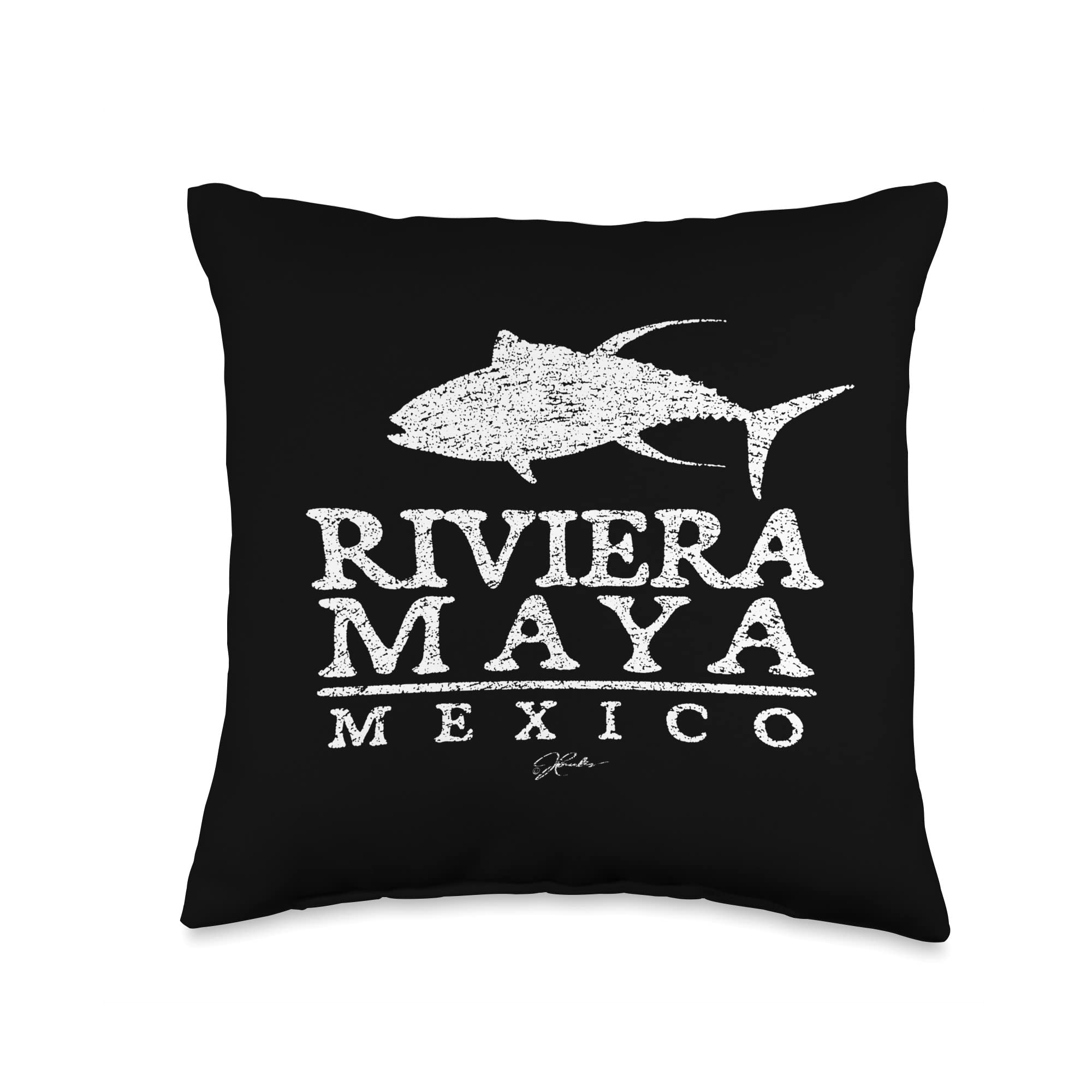 Yellowfin Tuna Throw Pillow - Mexican Riviera Maya Inspired Decorative Cushion for Sofa, Bed & Coastal Home Decor