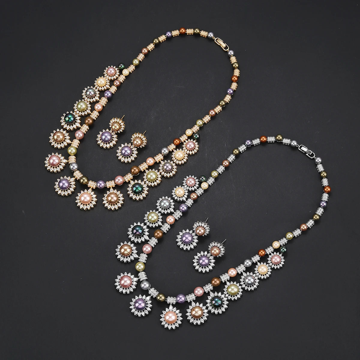 Luxury Crystal Zircon Pearl Flower Necklace for Women - Elegant Bridal Wedding Jewelry Set, Birthday Party Gift, Dubai Style (CN10894) | Perfect for Weddings, Anniversaries, and Special Occasions