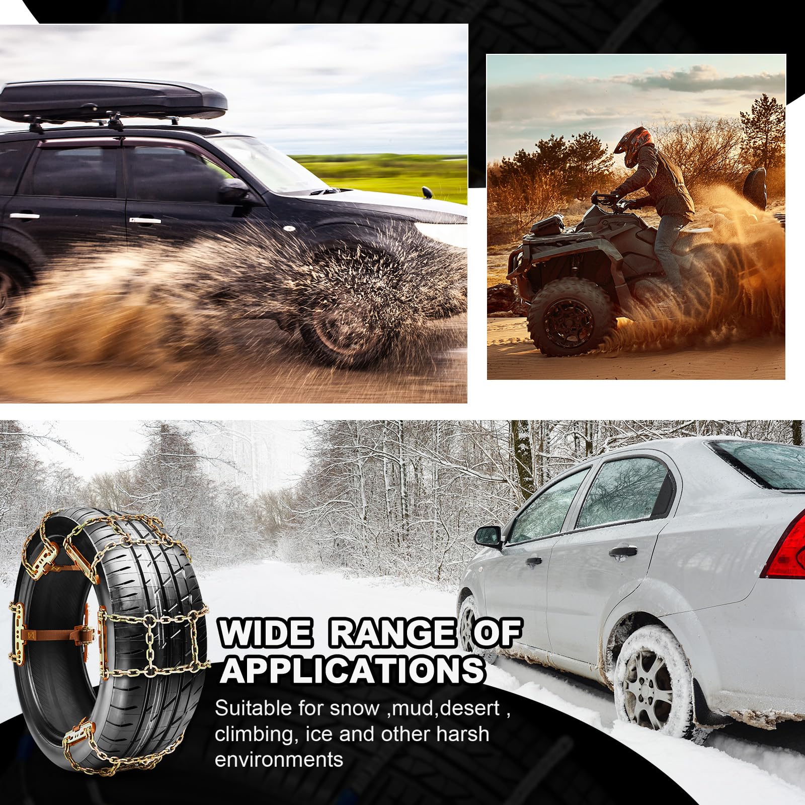 20 Pack Heavy Duty Snow Chains for SUV & Truck Tires (215-285mm) - Quick Fit Easy Installation, Thickened Anti-Skid Winter Tire Chains for Snowy & Icy Roads - Perfect for Mountain Driving, Winter Commuting, and Off-Road Adventures