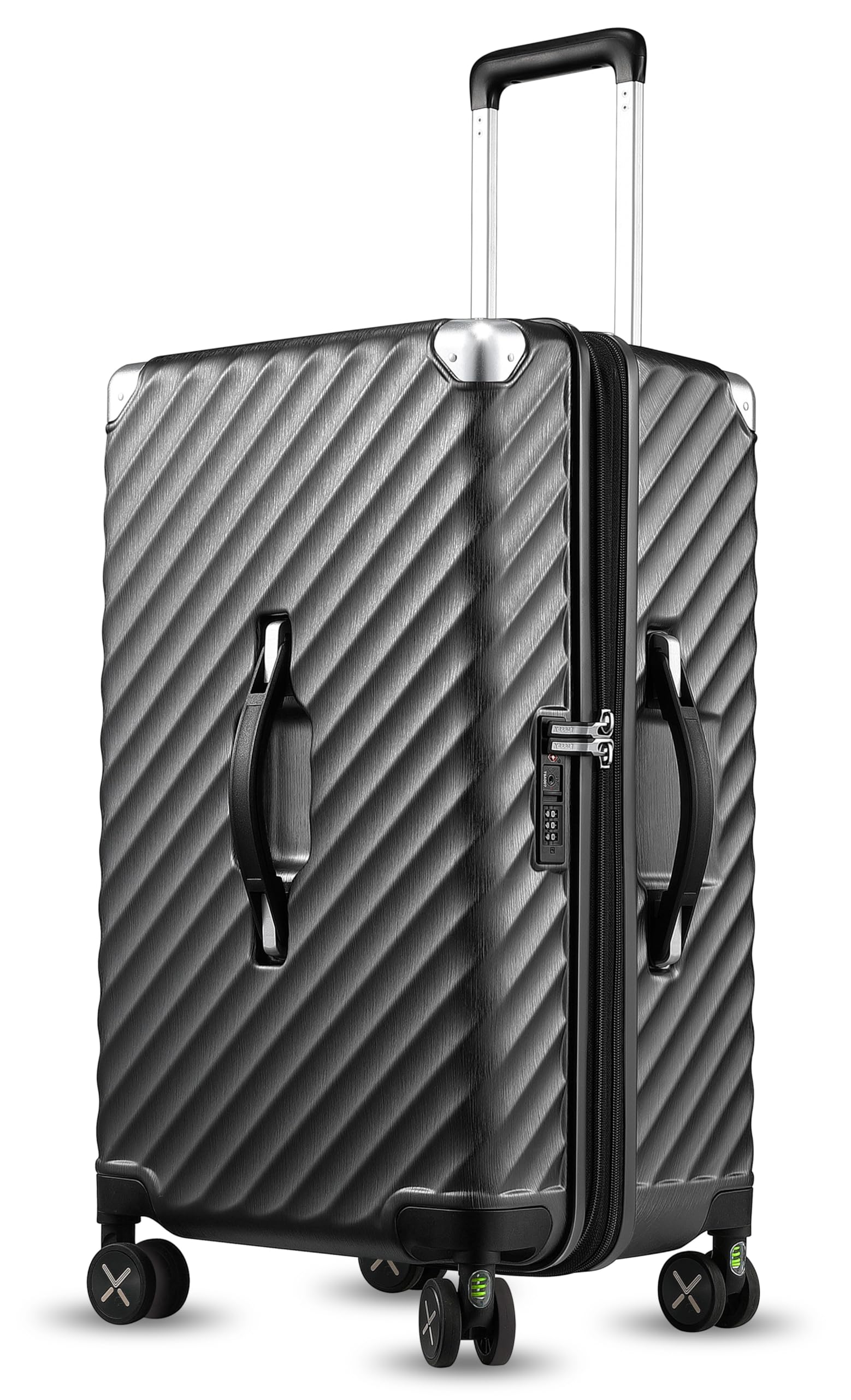 LUGGEX 26 Inch Expandable Spinner Luggage with Shock Absorbing Wheels - Large Capacity Travel Suitcase for Adventure, Business & Vacation - Charcoal Metallic (67.8L) - Perfect for Air Travel, Road Trips & International Journeys