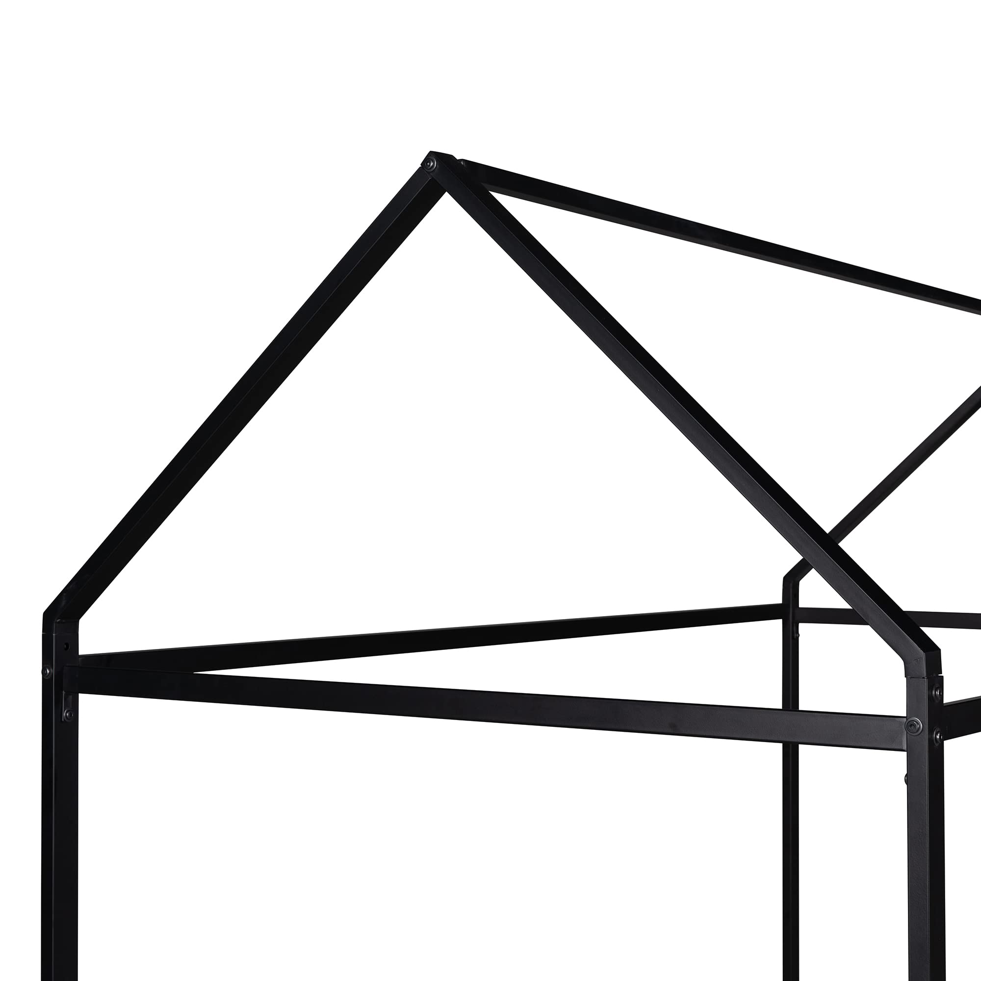 Merax Twin Size Metal House Bed Frame with Roof - Sturdy Platform Bed for Kids, No Box Spring Needed, Black - Perfect for Boys & Girls Bedrooms, Playrooms & Cozy Reading Nooks