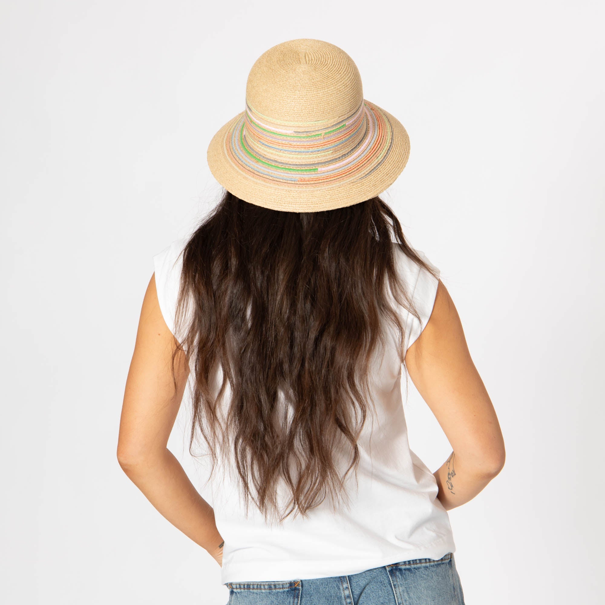 Milta Women's Mixed Crochet Raffia Bucket Hat - Summer Beach Sun Hat with Wide Brim for UV Protection, Fashionable Boho Style for Outdoor, Travel, and Vacation