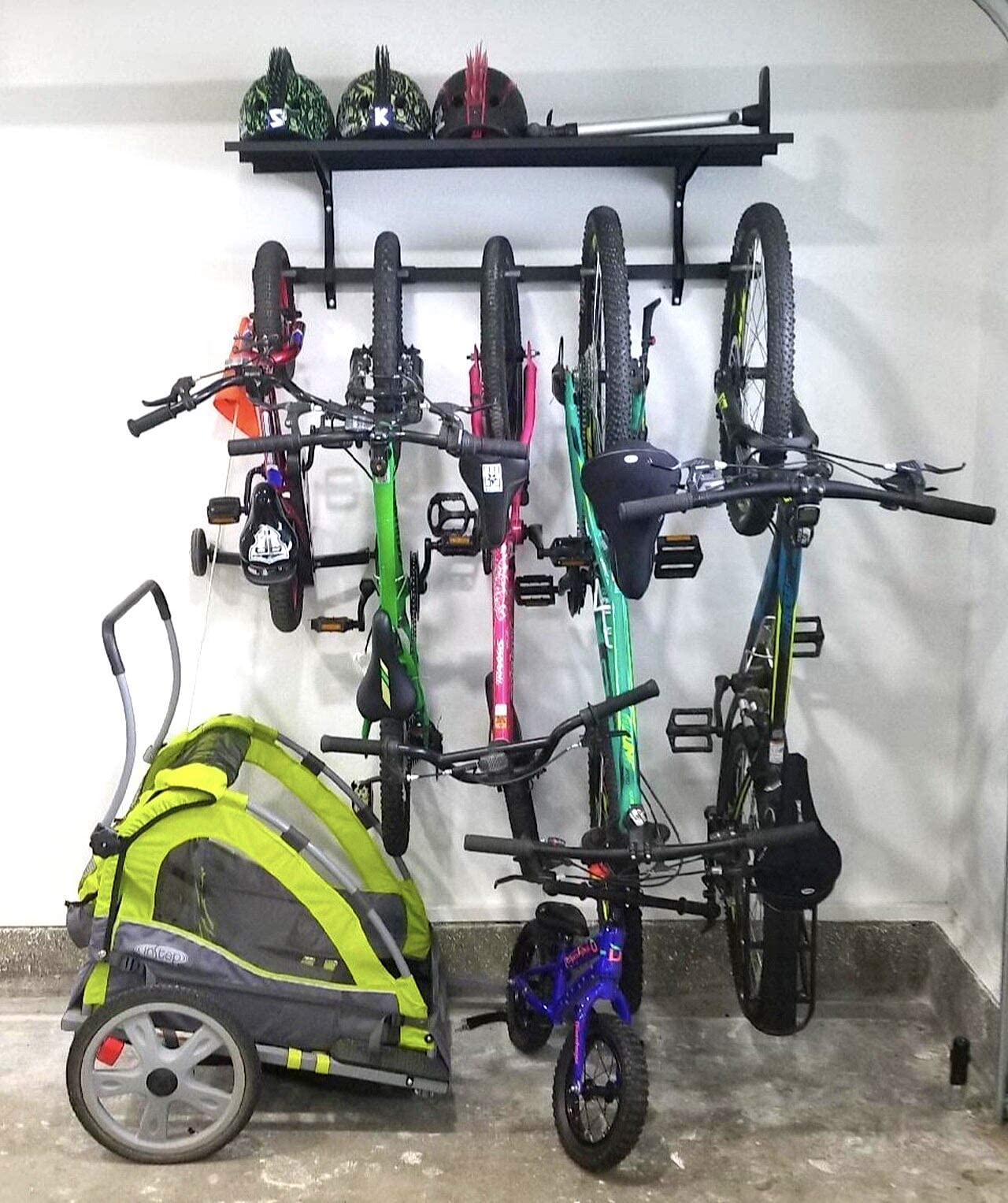 StoreYourBoard 5-Bike Wall Mount Garage Rack - Adjustable Bicycle Storage Hanger System with Shelf | Space-Saving Bike Organizer for Home, Garage & Apartments