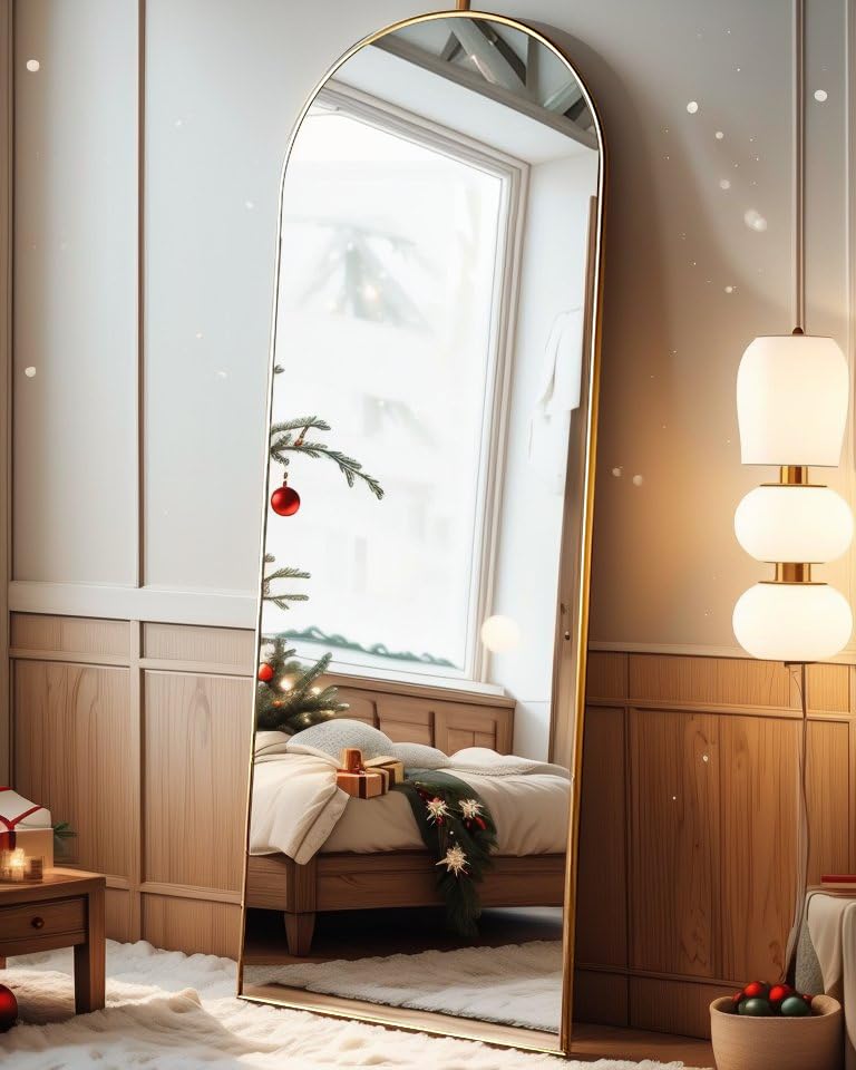 Full Length Floor Mirror with Arched Aluminum Frame - 58