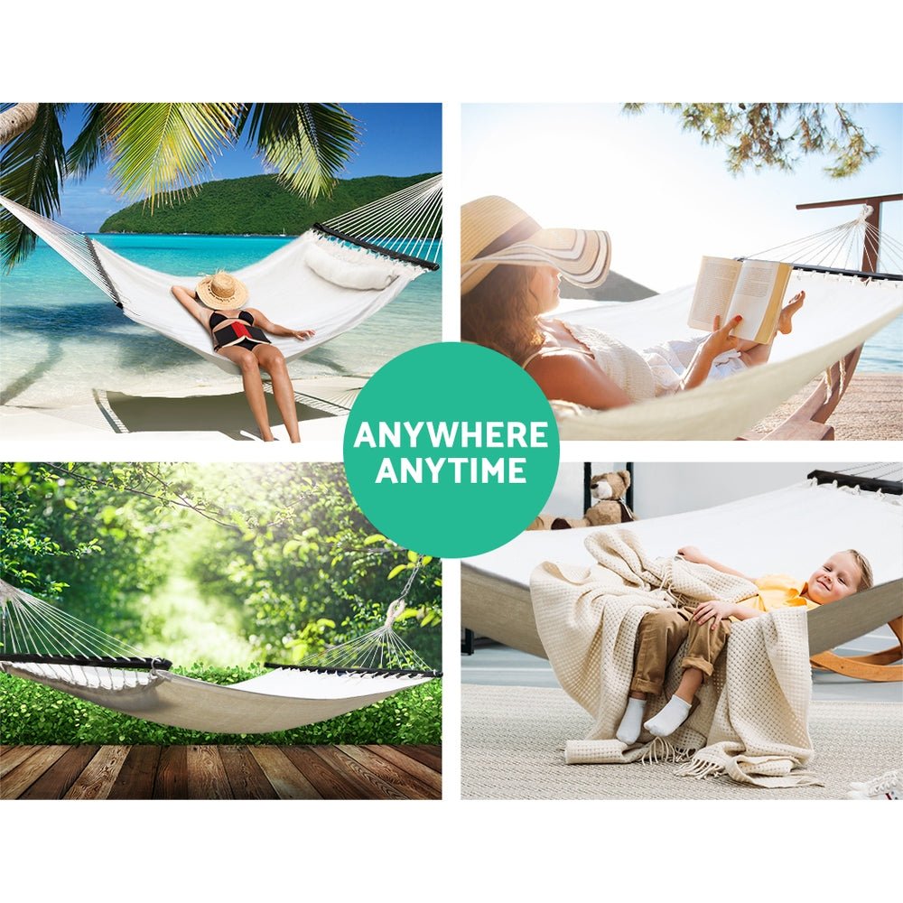 Portable 2-Person Hammock Bed with Pillow for Outdoor Camping, Backyard Relaxation & Beach Lounging