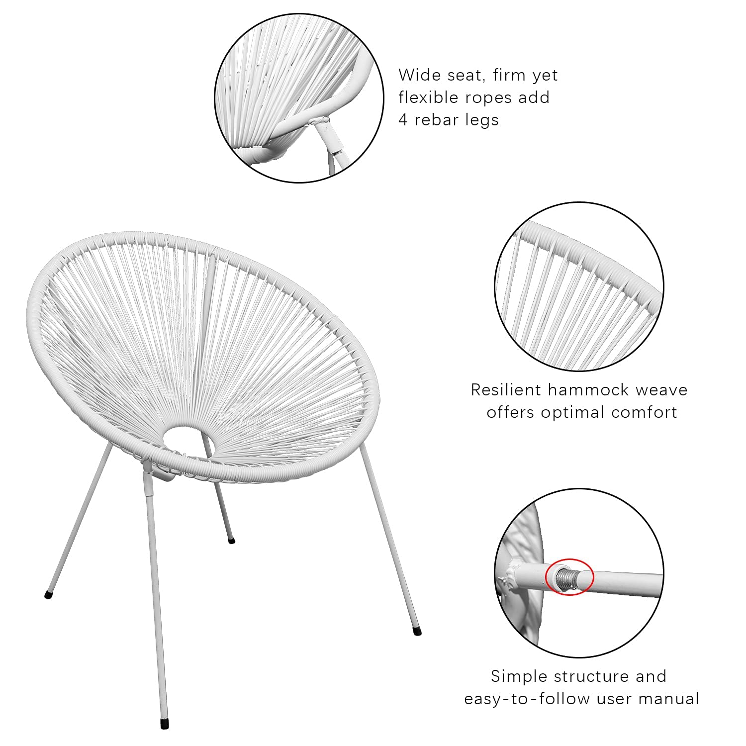 3-Piece Patio Furniture Set - Rattan Wicker Acapulco Lounge Chairs with Side Table - Indoor/Outdoor Bistro Set in White - Perfect for Garden, Balcony, Poolside & Small Spaces