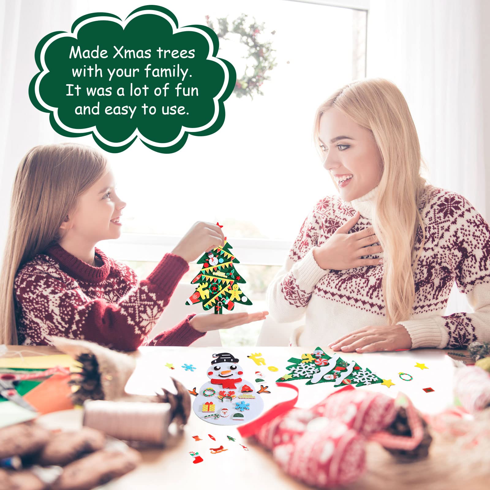 DIY Felt Christmas Tree Kit with 24 Ornaments - Creative Holiday Craft for Kids, Party Favors & Home Decor - Perfect for Classroom Activities, Wall Hangings and Christmas Tree Decorations